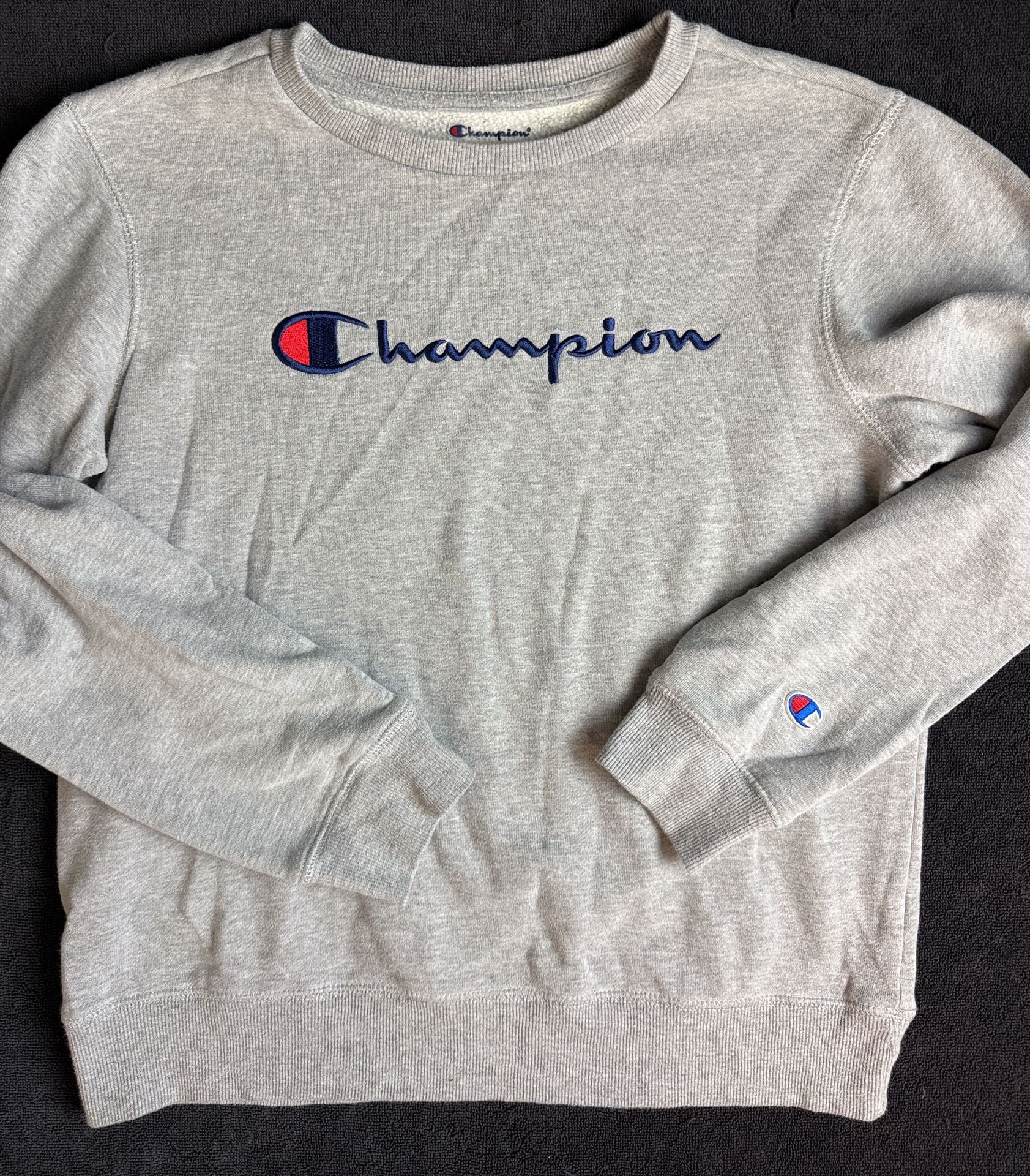 Kids Champion Crewneck Sweatshirt XL Gray Embroidered Logo Pullover 2