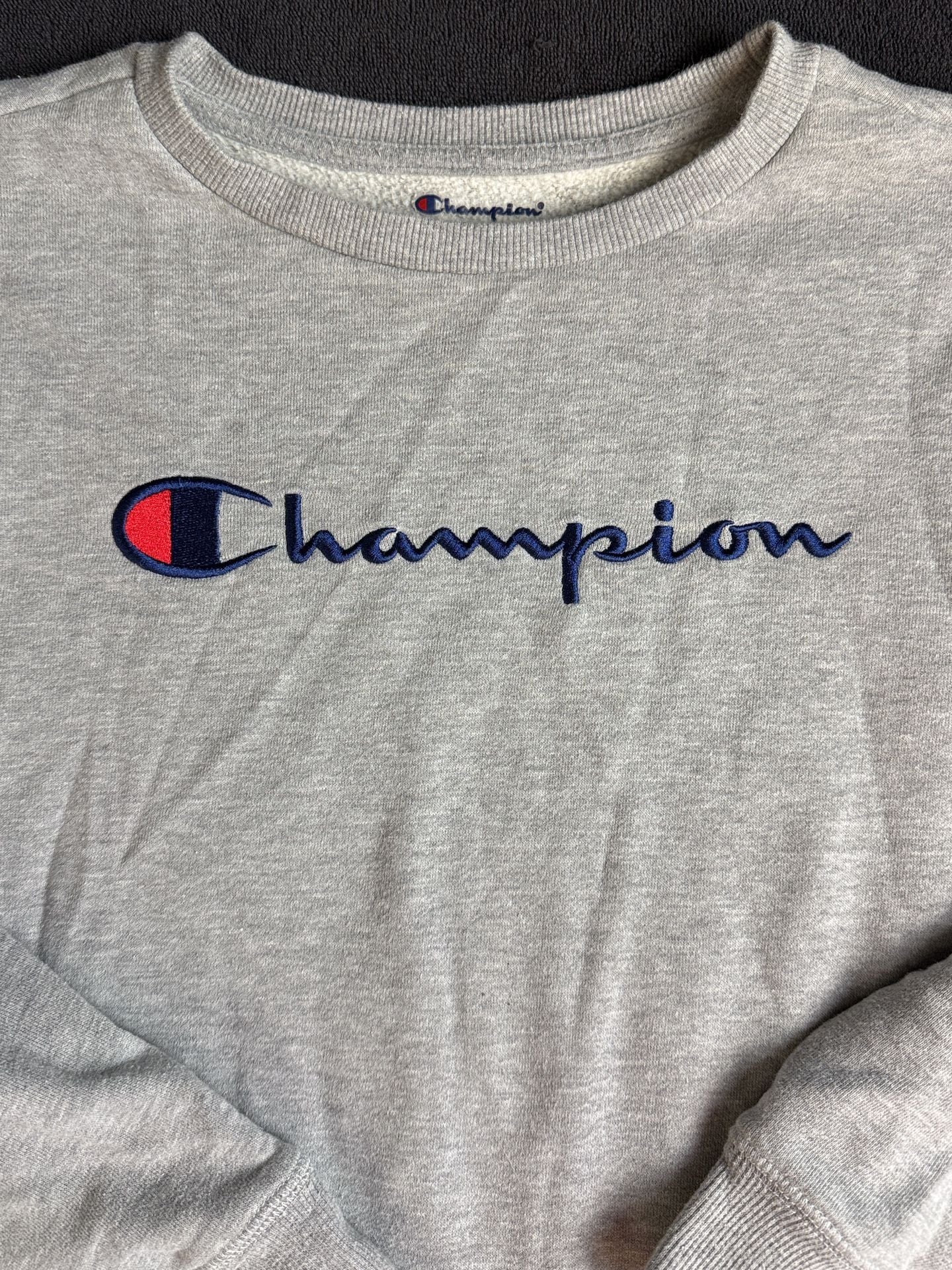 Kids Champion Crewneck Sweatshirt XL Gray Embroidered Logo Pullover 4