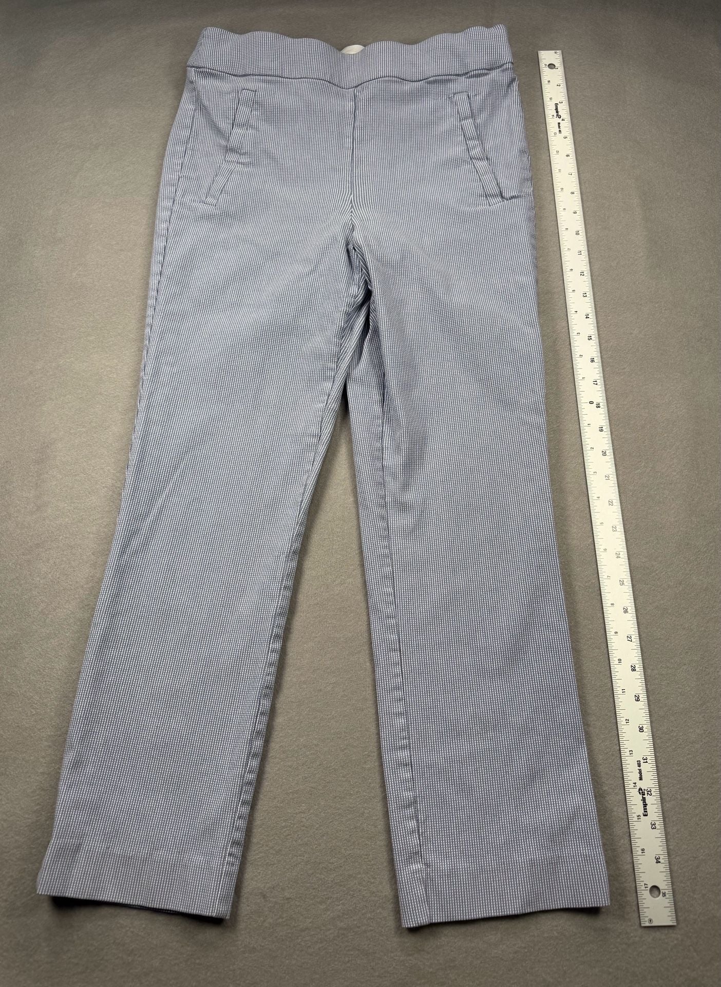 Takara Seersucker Pull-On Pants Size L Blue White Houndstooth Stretch 2