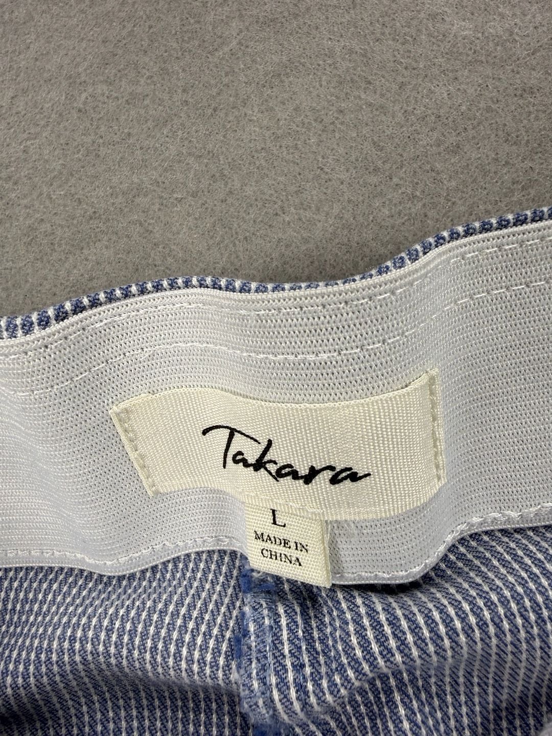 Takara Seersucker Pull-On Pants Size L Blue White Houndstooth Stretch 3