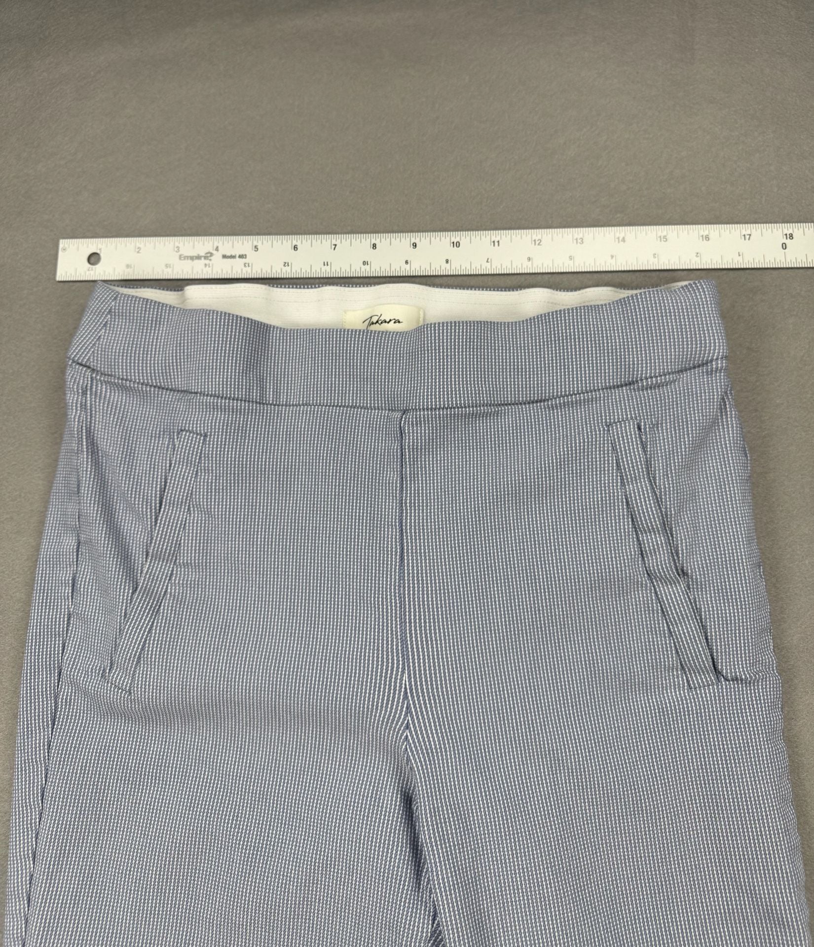Takara Seersucker Pull-On Pants Size L Blue White Houndstooth Stretch 5