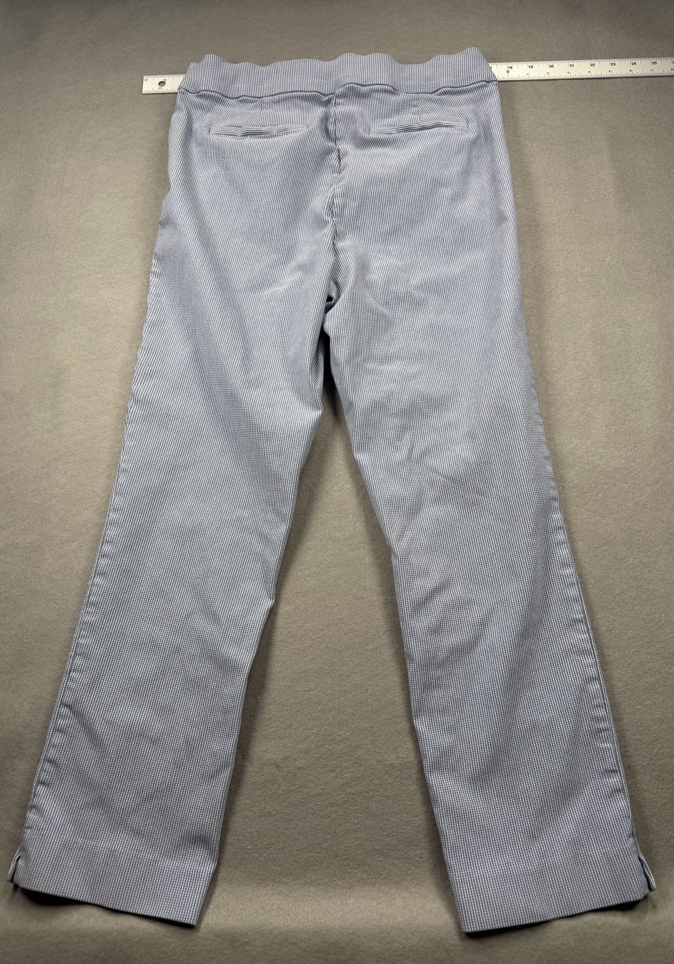 Takara Seersucker Pull-On Pants Size L Blue White Houndstooth Stretch 6
