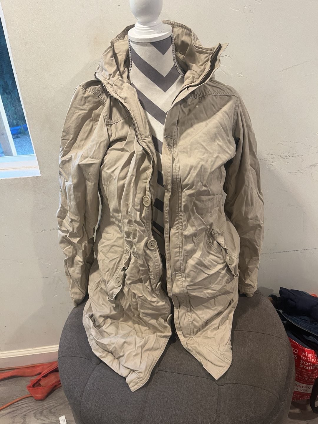 Y2k American Eagle Outfitters Utility Jacket Size M Khaki Cotton Hooded 1