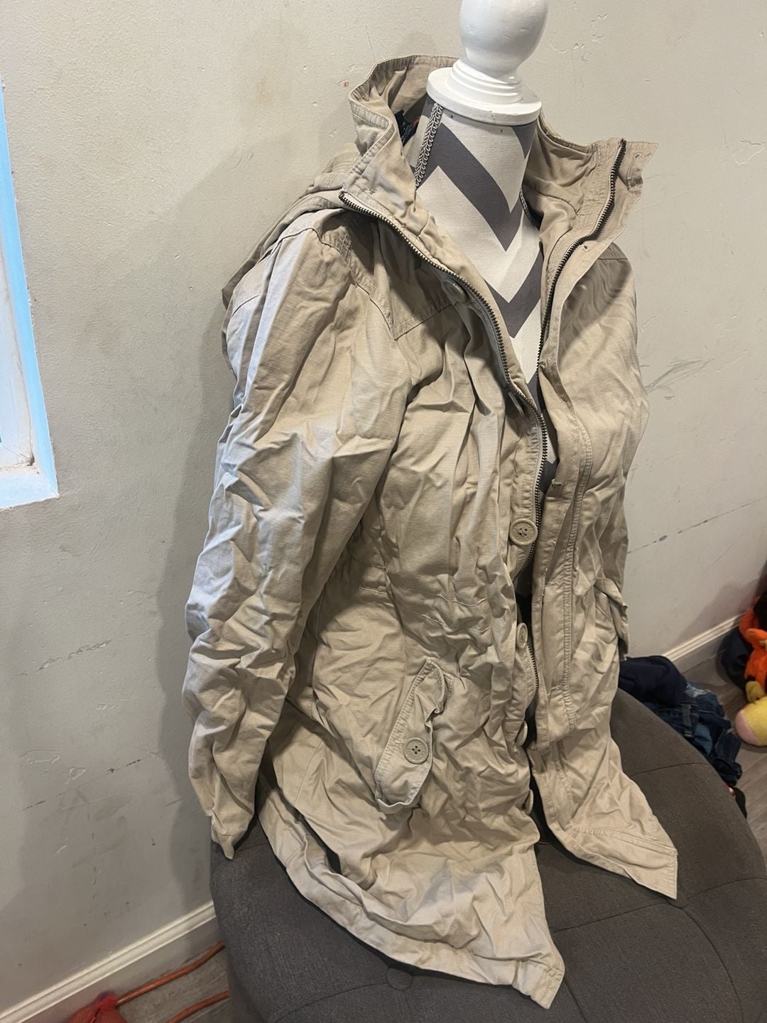 Y2k American Eagle Outfitters Utility Jacket Size M Khaki Cotton Hooded 2