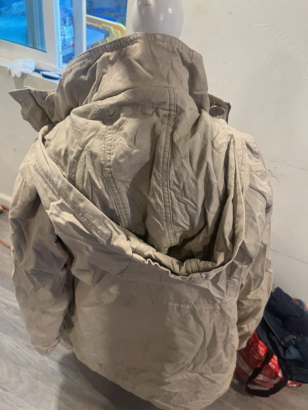 Y2k American Eagle Outfitters Utility Jacket Size M Khaki Cotton Hooded 7