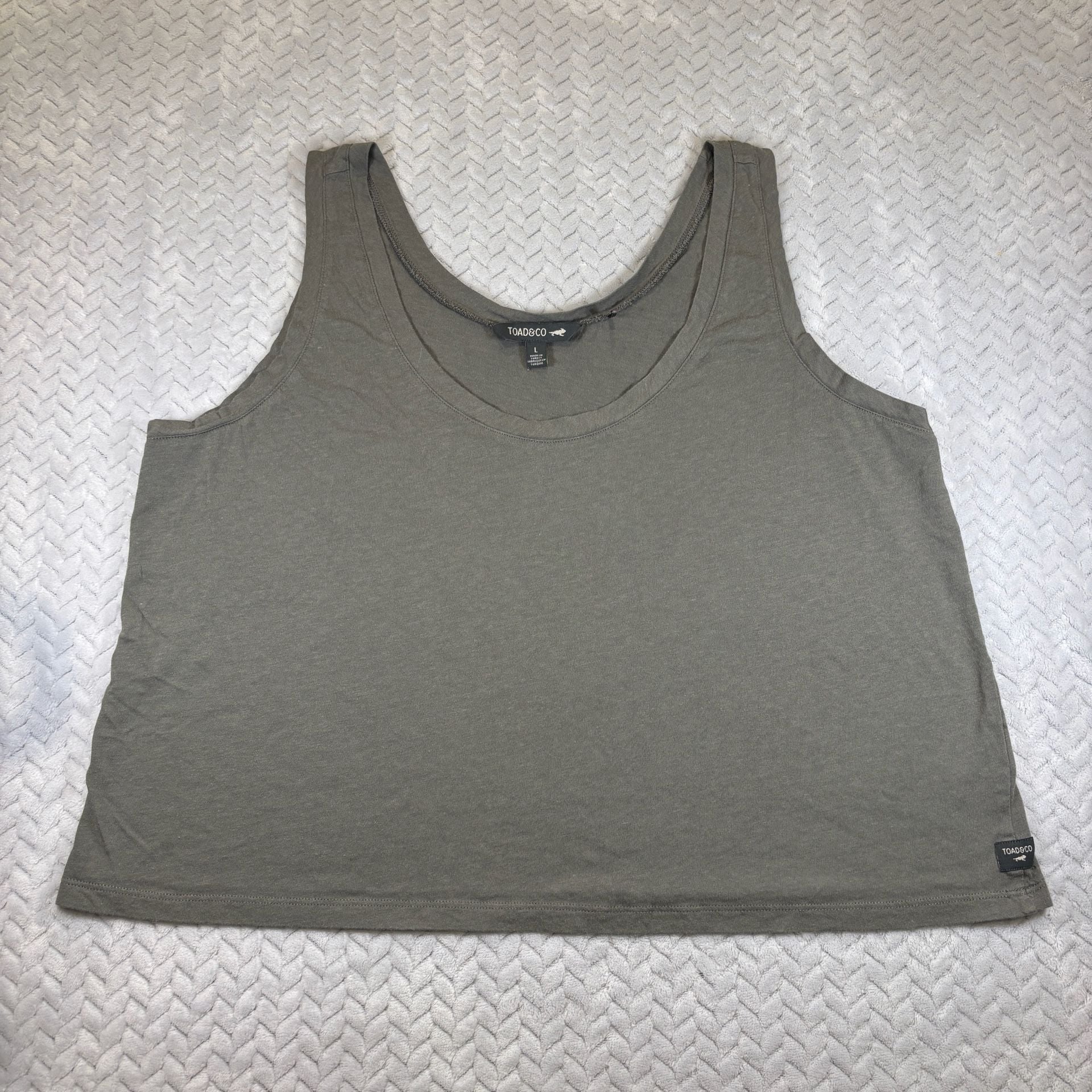 Toad&Co Tank Top Size L Grey Green Cotton Scoop Neck 2