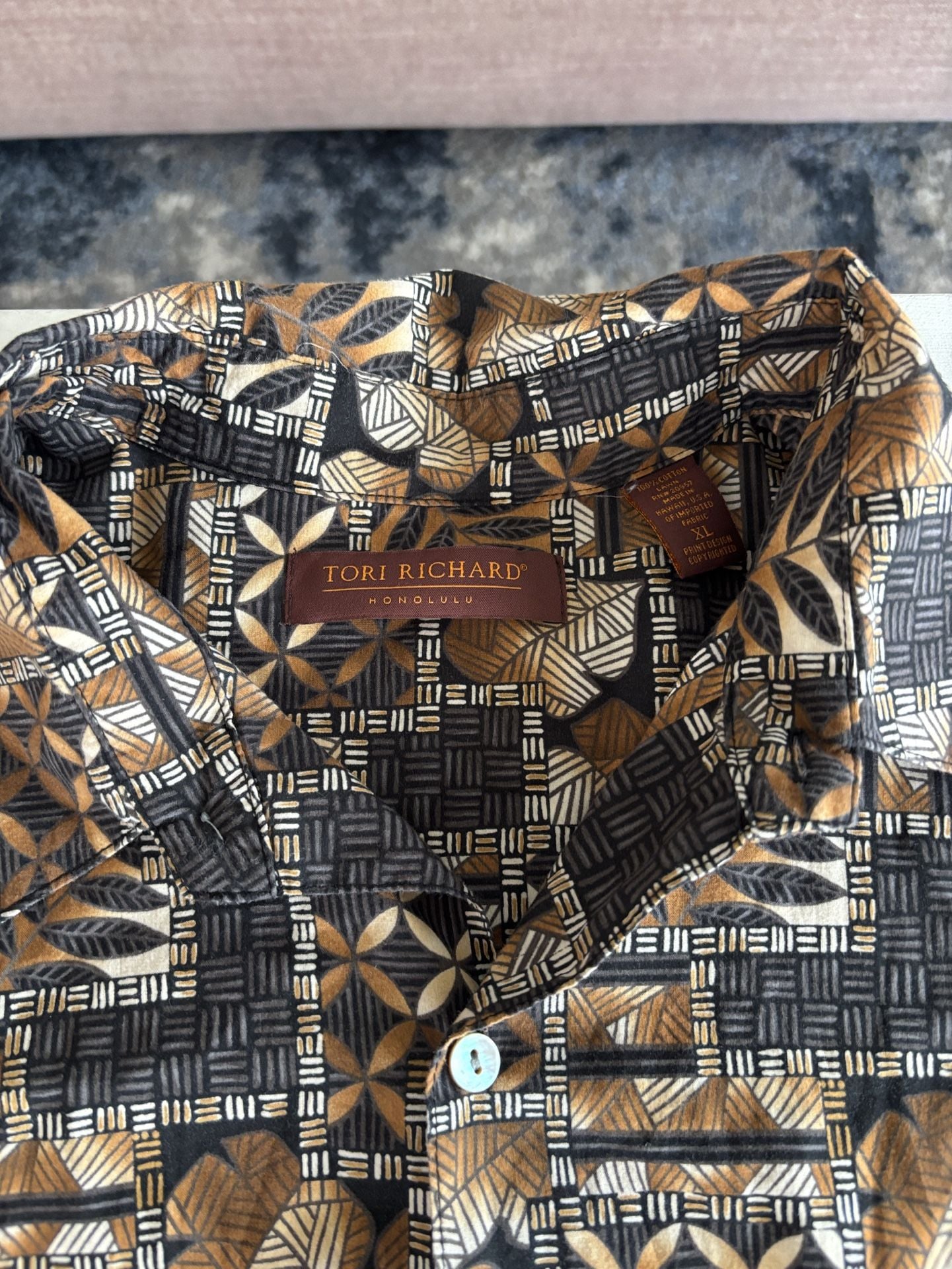Tori Richard Hawaiian Shirt Size XL Brown Geometric Print Cotton Lawn 3