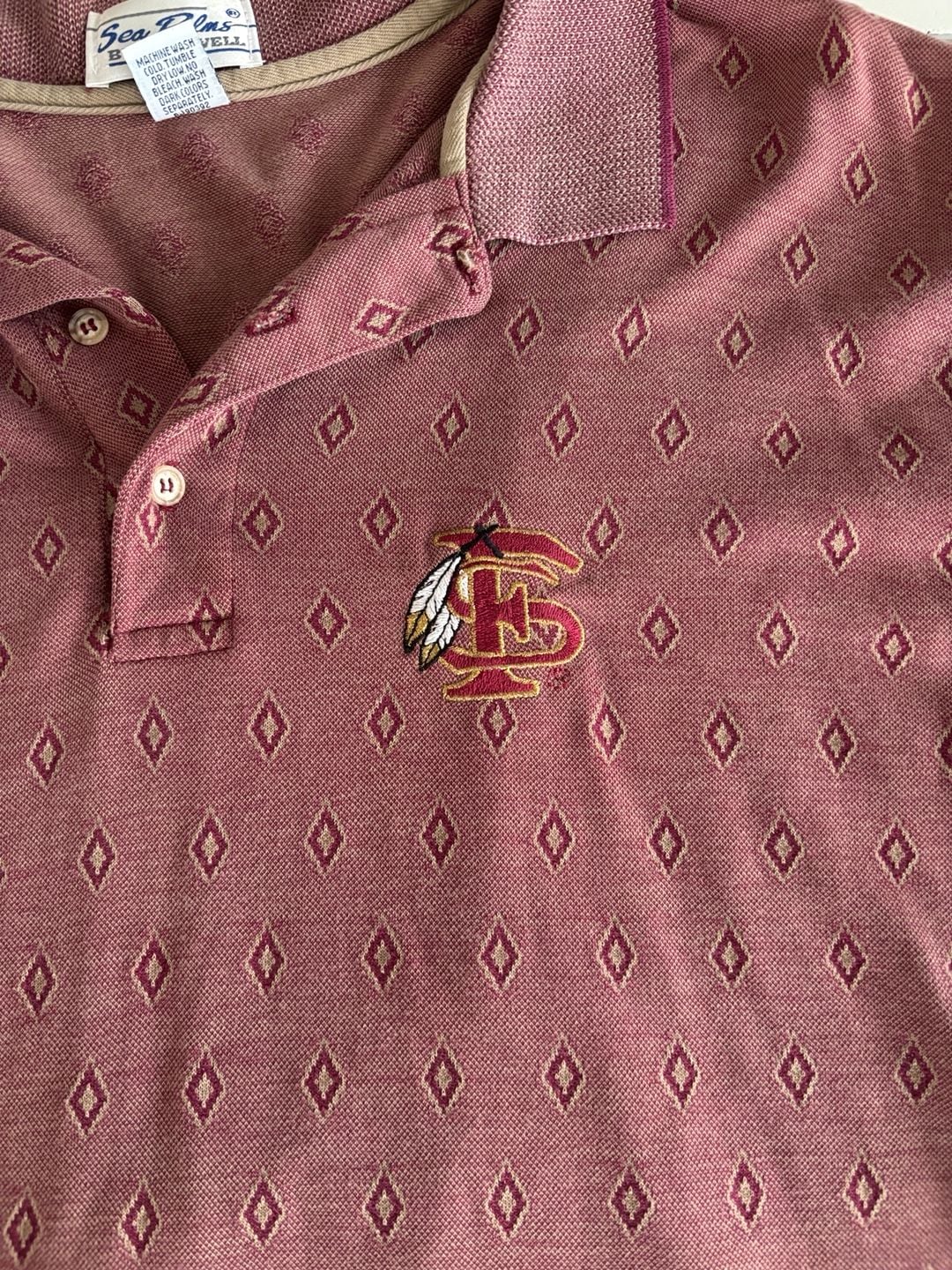 Sea Palms By Hartwell FSU Polo Size L Burgundy Diamond Knit Vintage 3