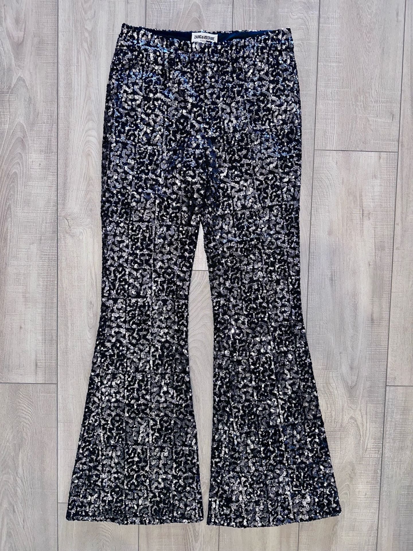 Zadig & Voltaire Défilé Sequin Flare Pants Black Silver 2