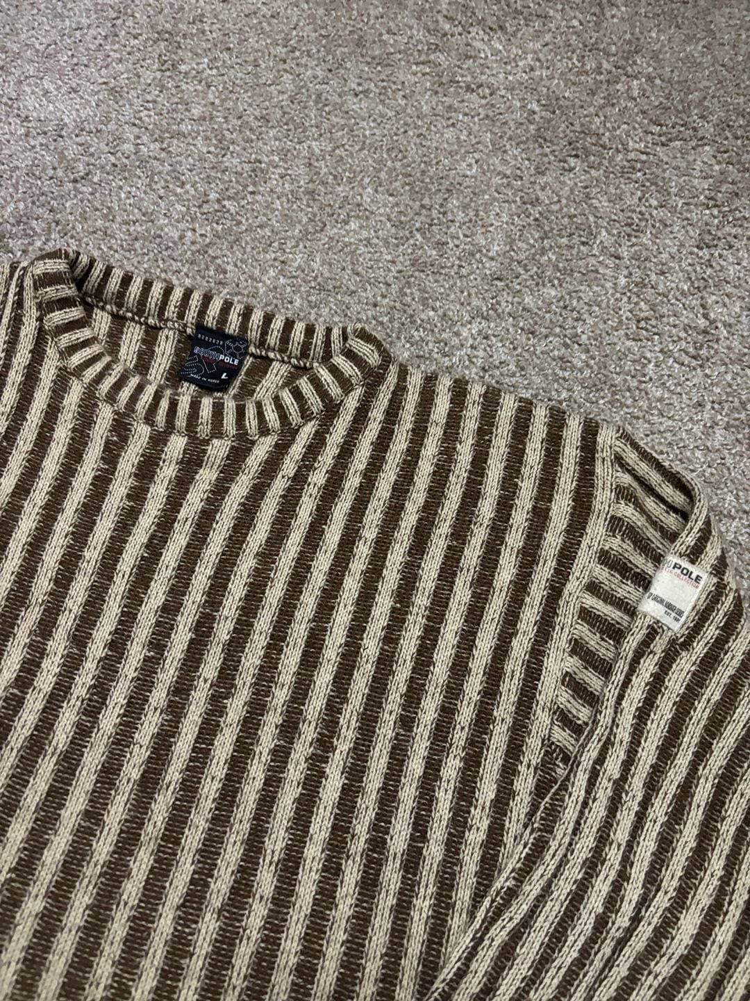 Early 2000s Southpole Striped Sweater Size L Brown Cream Knit 3