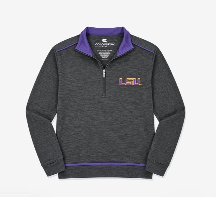 Colosseum LSU Tigers Men's Charcoal Heather 1/4-Zip Pullover Jacket Size L 2