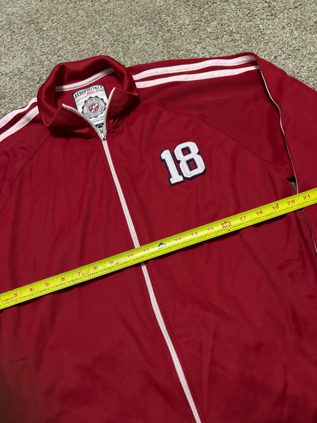 Early 2000s Aeropostale Track Jacket Red White Number 18 5