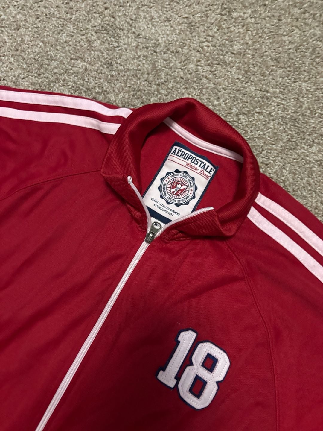Early 2000s Aeropostale Track Jacket Red White Number 18 6