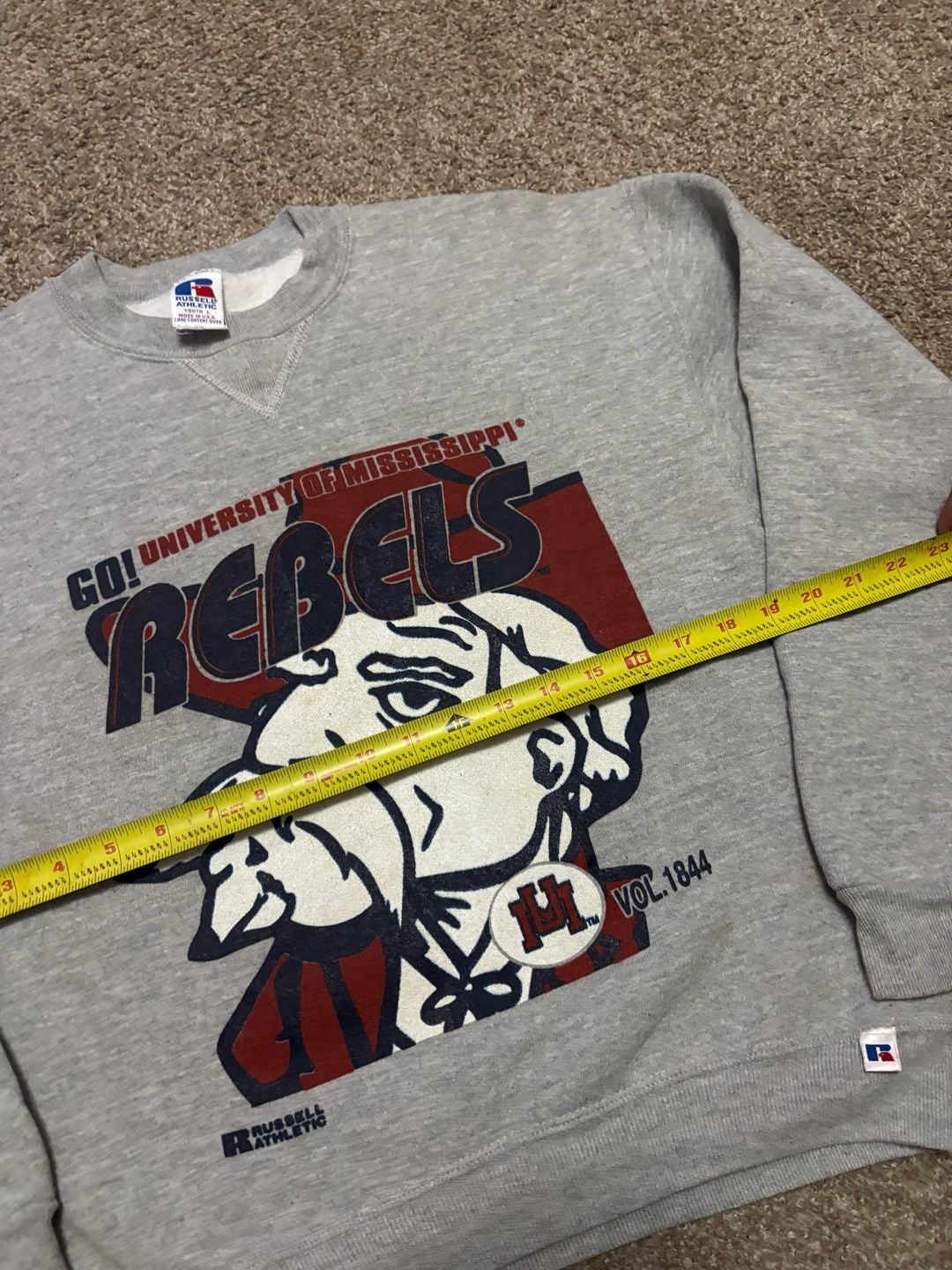 1990s Russell Athletic University of Mississippi Rebels Youth L Sweatshirt Gray 3