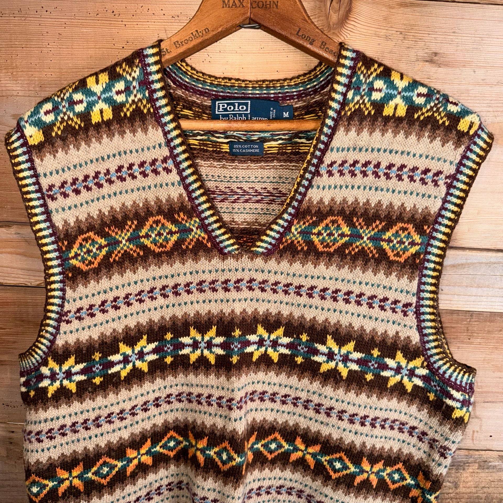 Polo Ralph Lauren Fair Isle Cotton Cashmere Sweater Vest VTG 90’s Size M 4