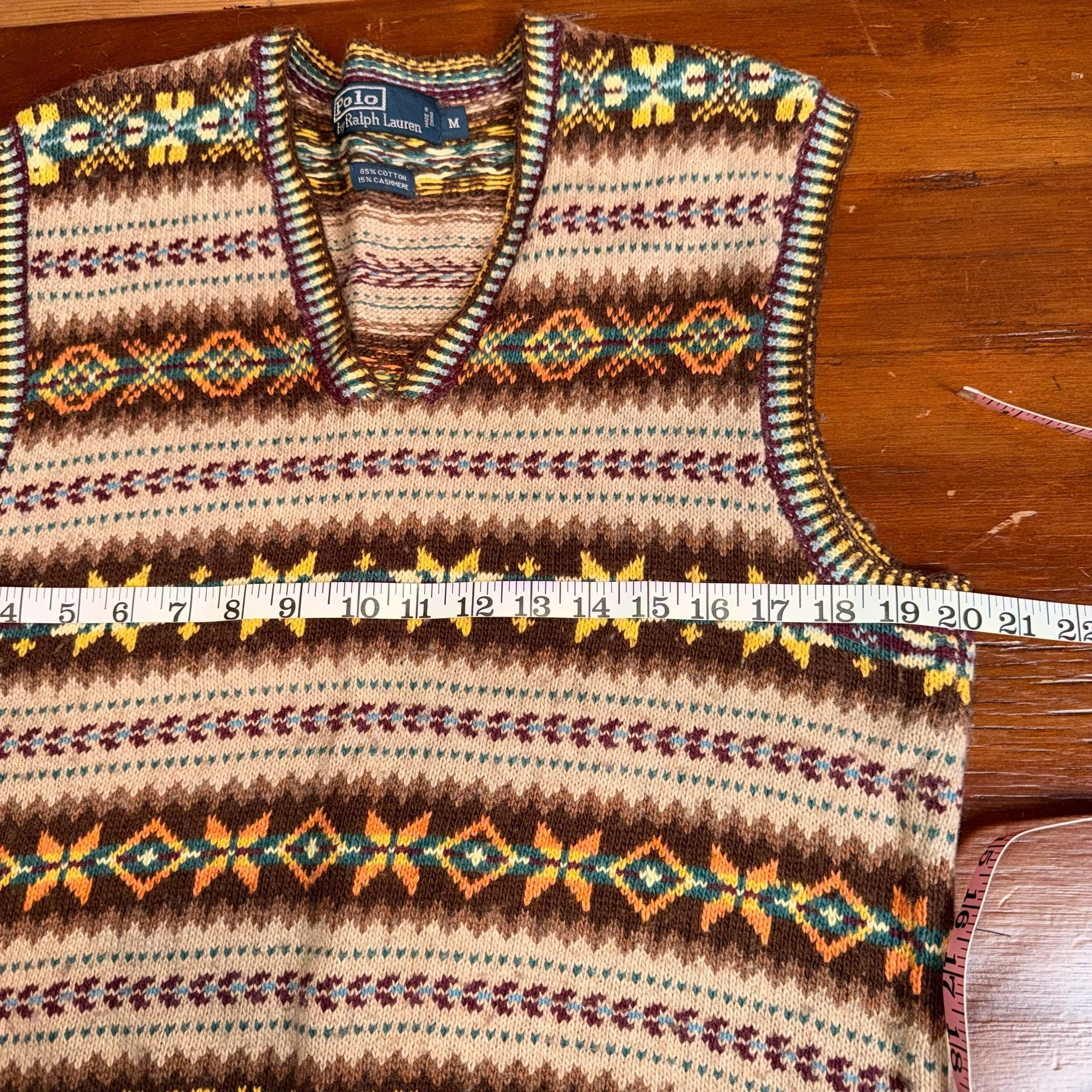 Polo Ralph Lauren Fair Isle Cotton Cashmere Sweater Vest VTG 90’s Size M 5