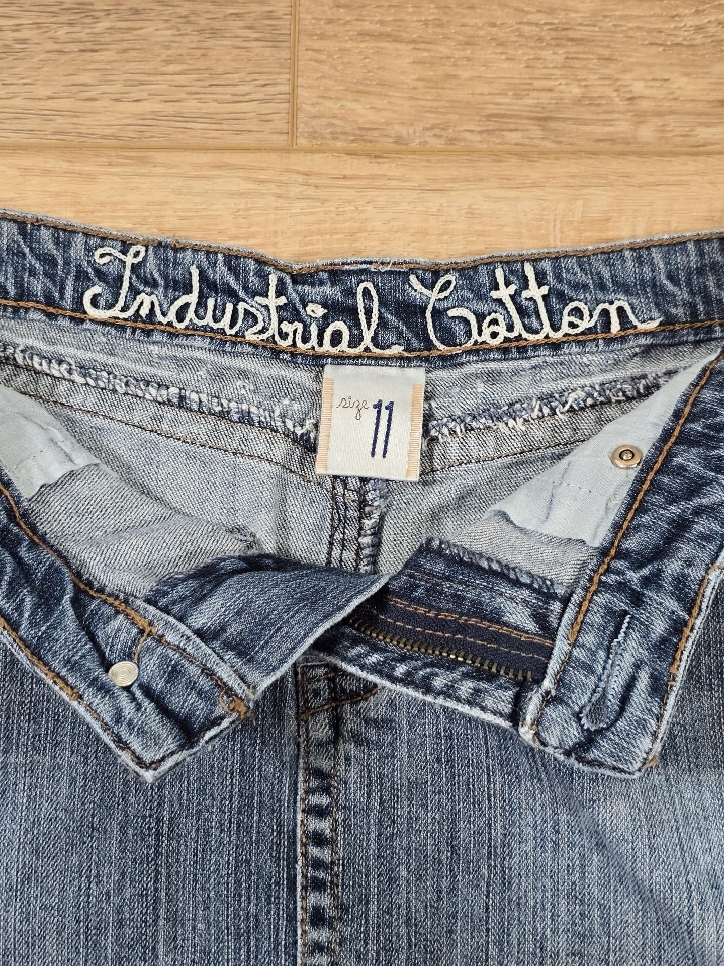 Industrial Cotton Denim Skirt Juniors 11 Blue Distressed Raw Hem Y2K Knee Length 7