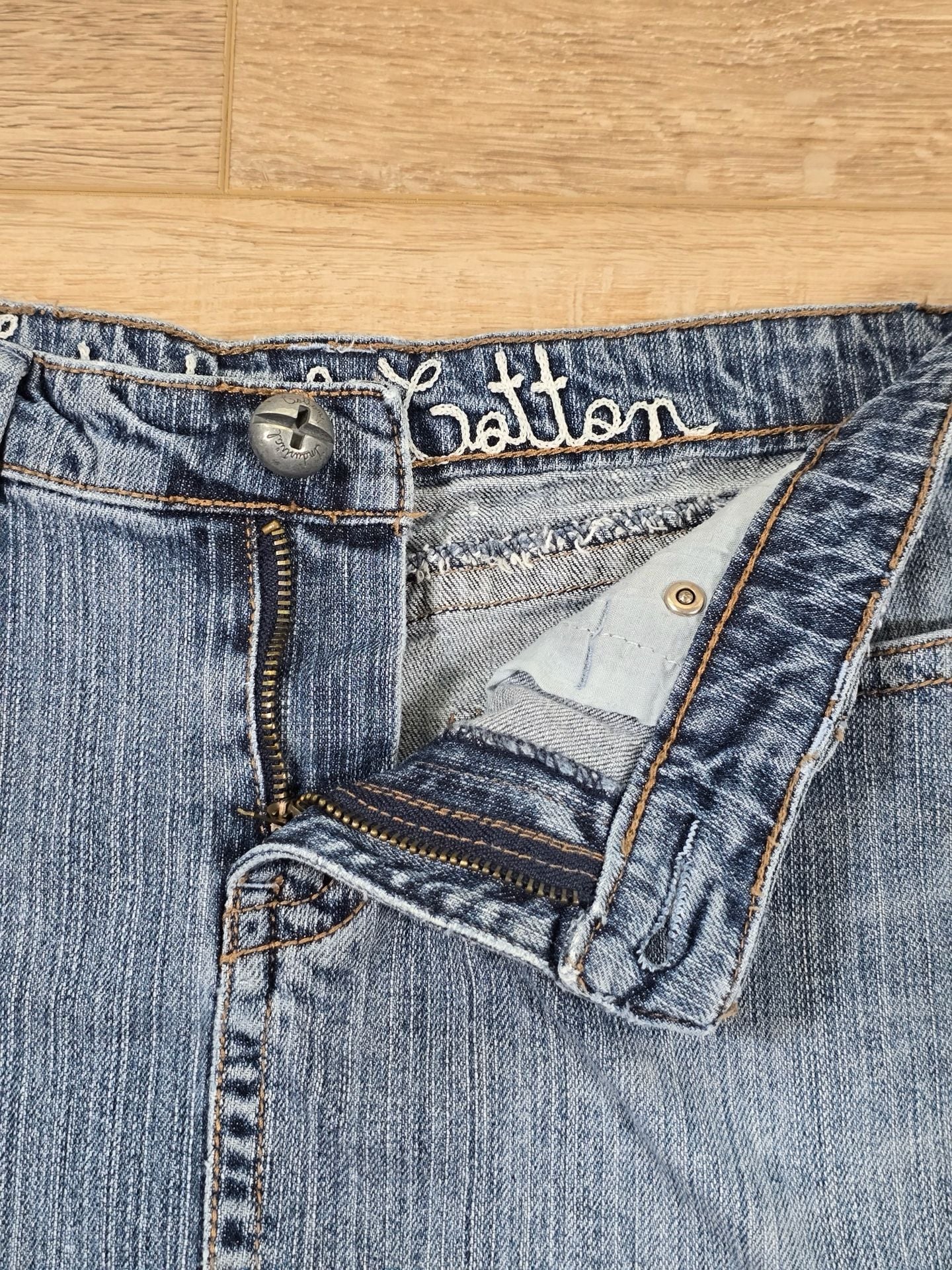 Industrial Cotton Denim Skirt Juniors 11 Blue Distressed Raw Hem Y2K Knee Length 8