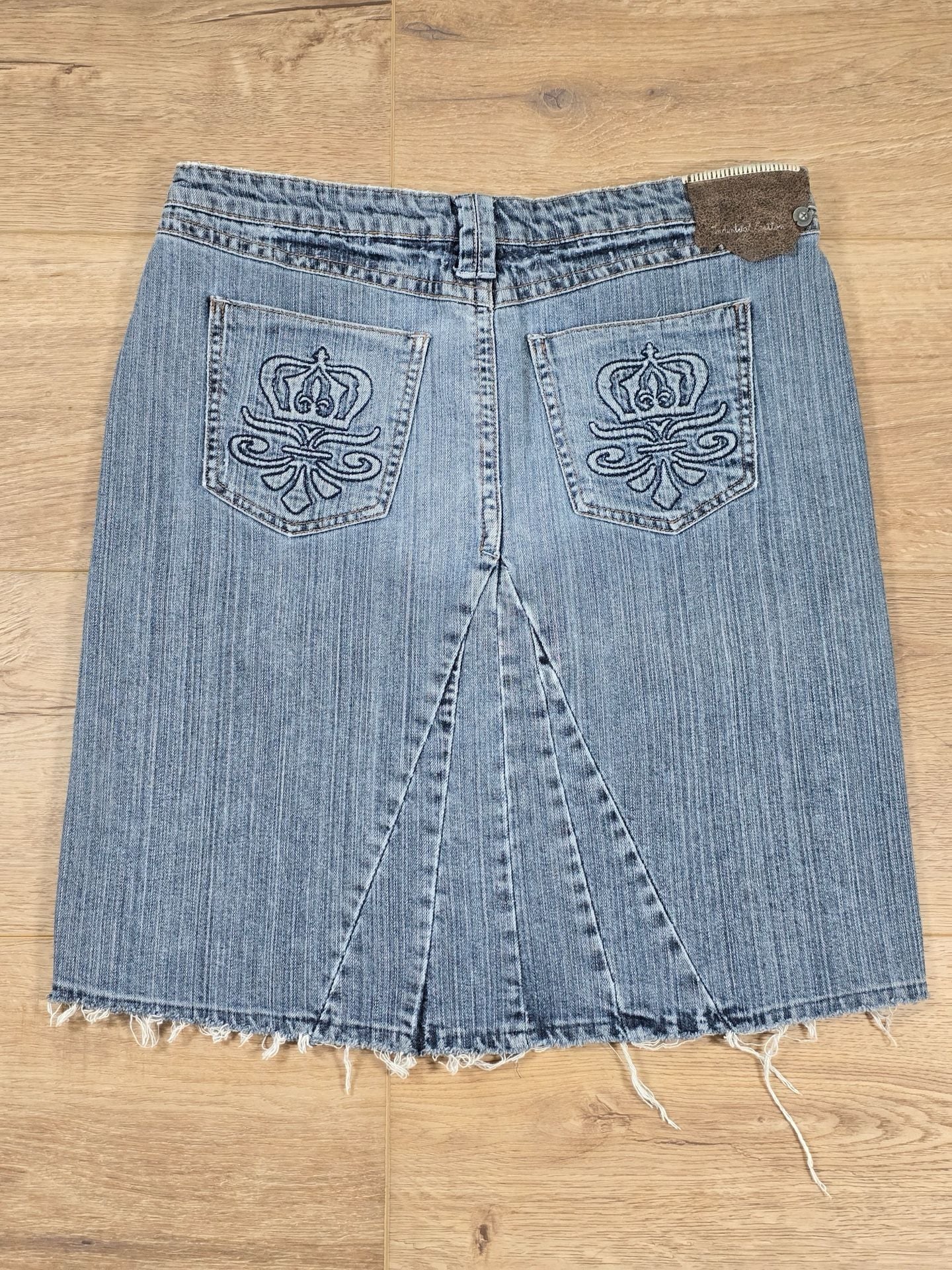Industrial Cotton Denim Skirt Juniors 11 Blue Distressed Raw Hem Y2K Knee Length 9