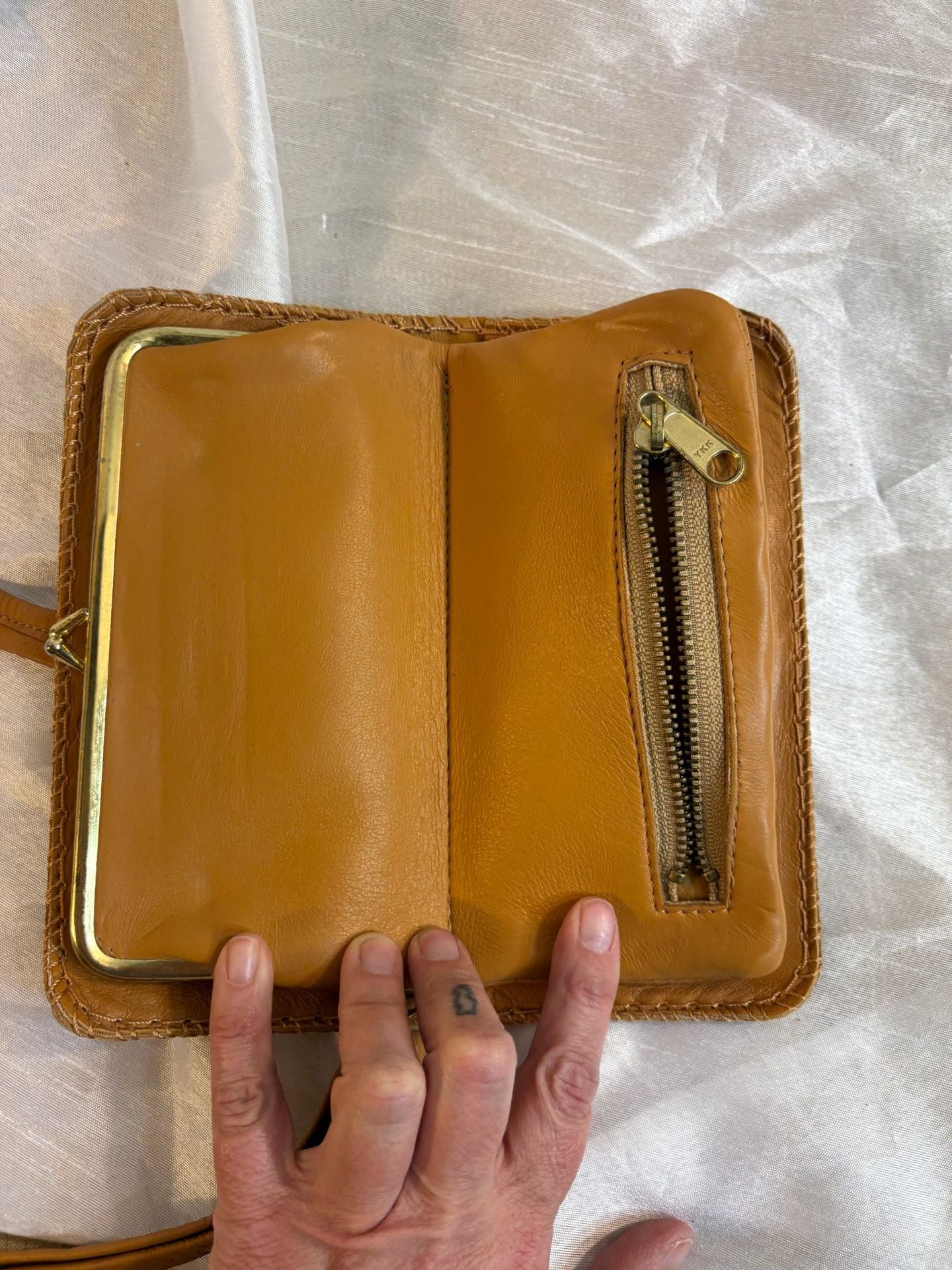 Vintage Tan Leather Wristlet Wallet with Whipstitch Detail 6