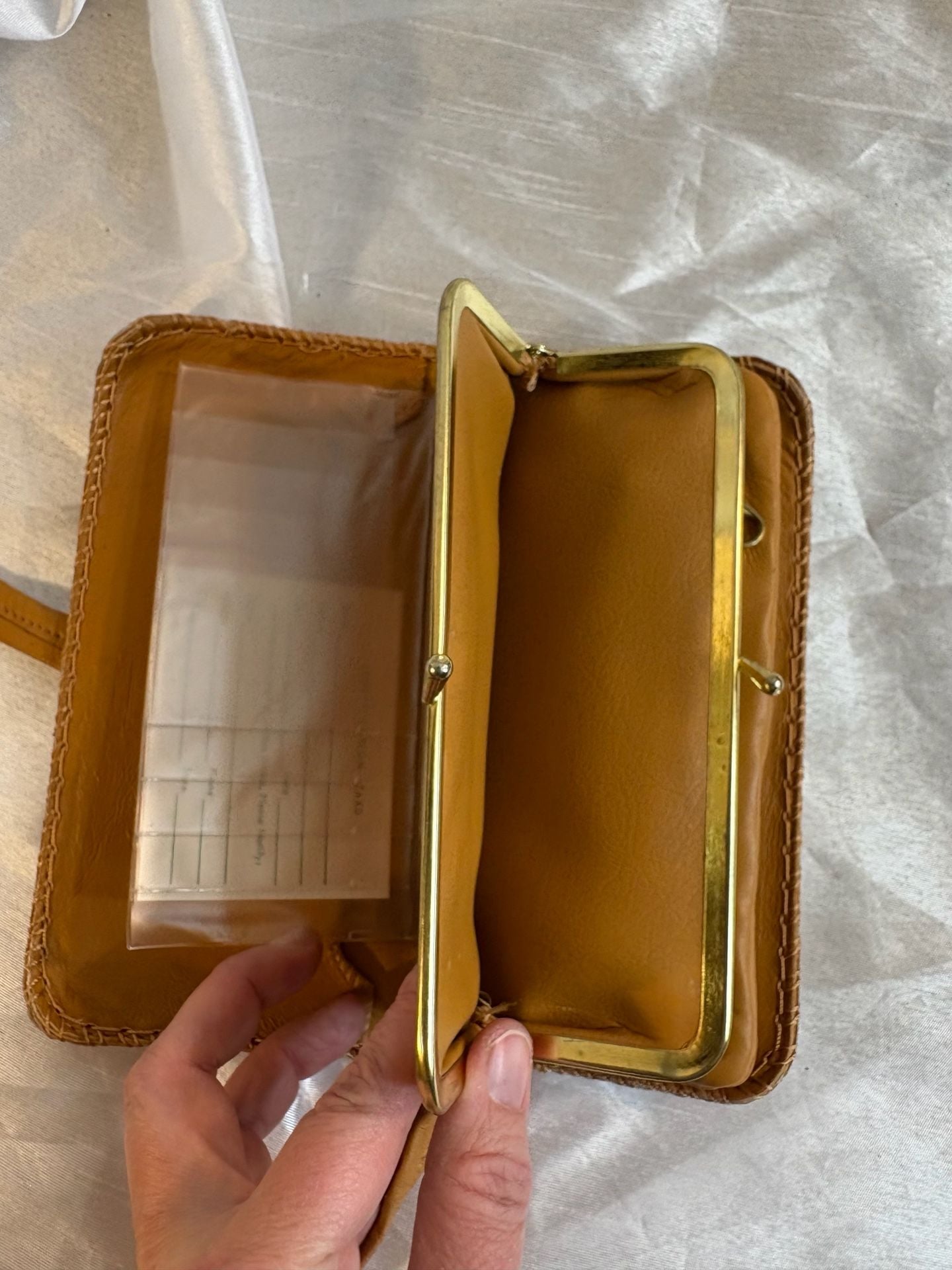 Vintage Tan Leather Wristlet Wallet with Whipstitch Detail 7