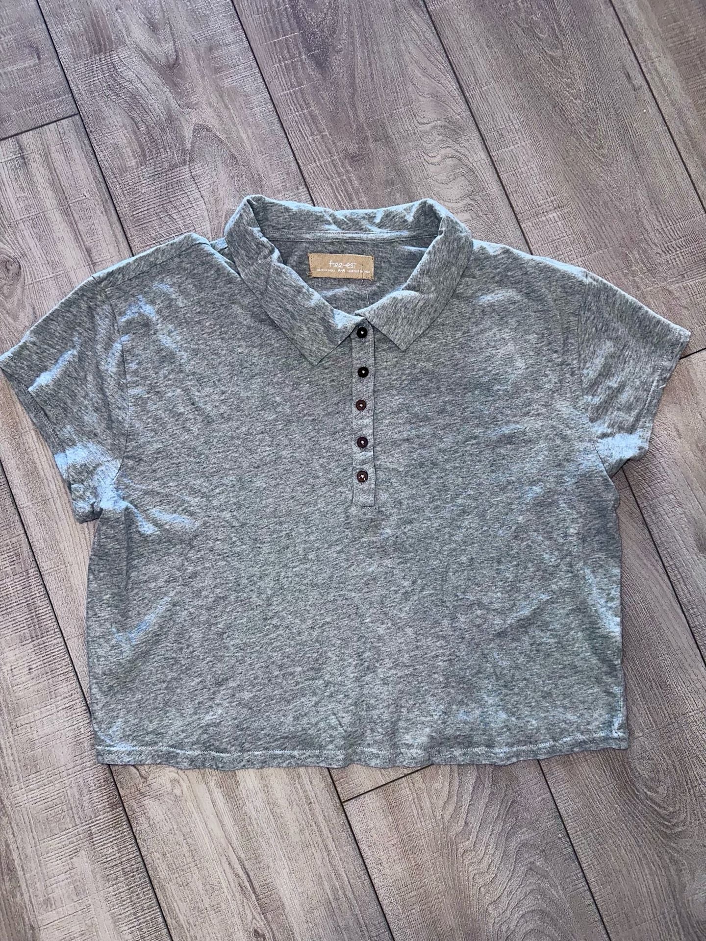 Free People Free-est Polo Shirt Size M Heather Grey Cotton Crop Top 2