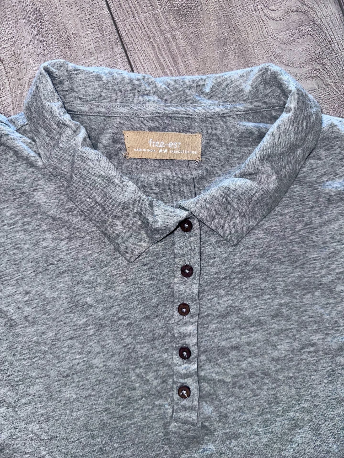 Free People Free-est Polo Shirt Size M Heather Grey Cotton Crop Top 4