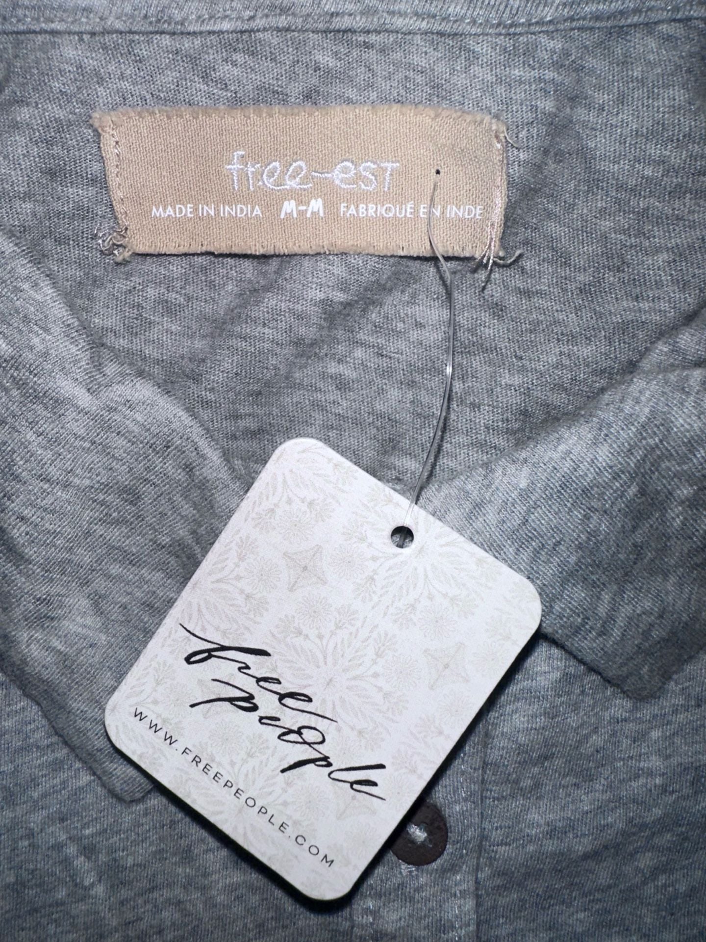 Free People Free-est Polo Shirt Size M Heather Grey Cotton Crop Top 5