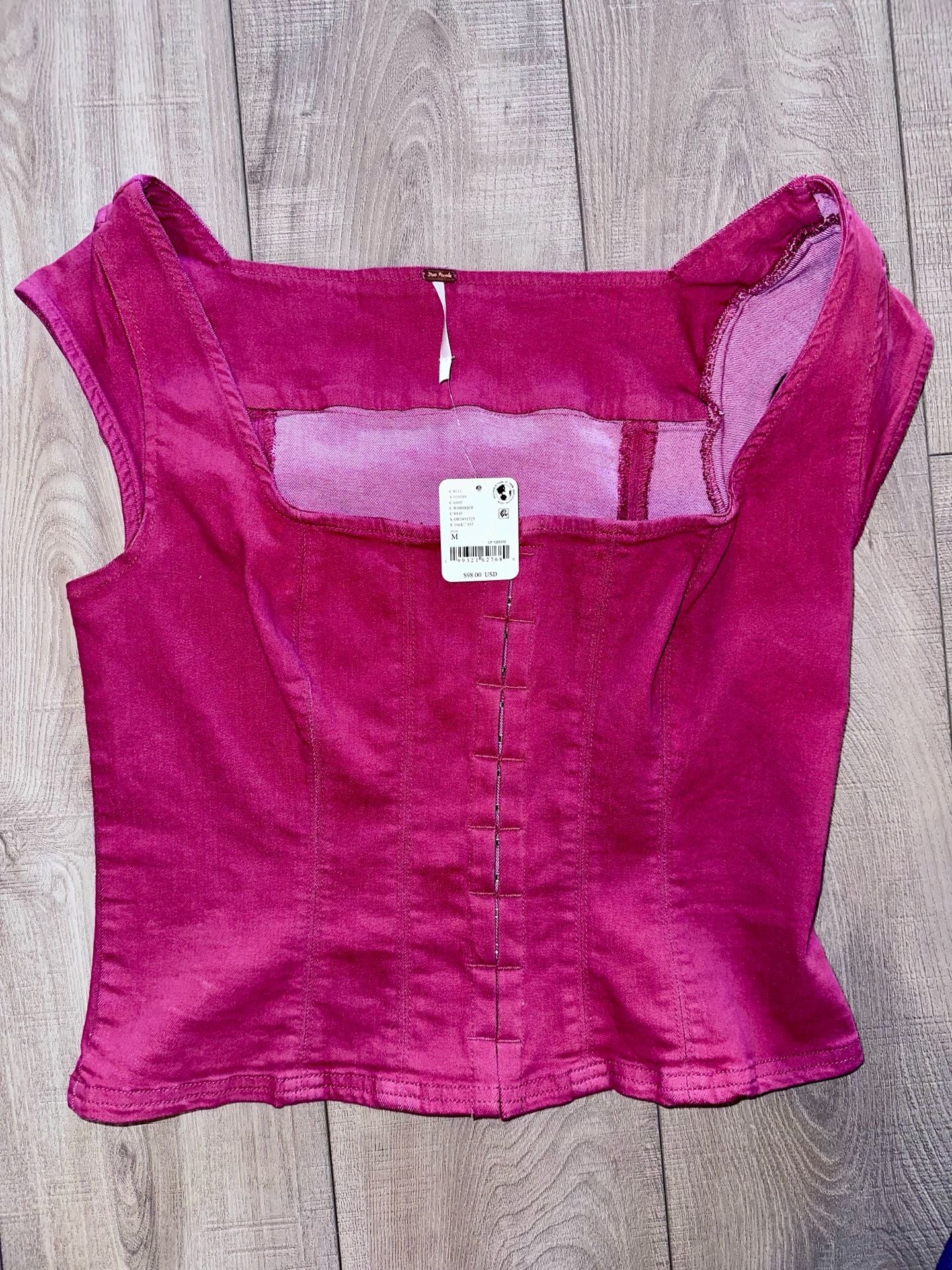 Free People Baroque Denim Corset Top Size M Red 2