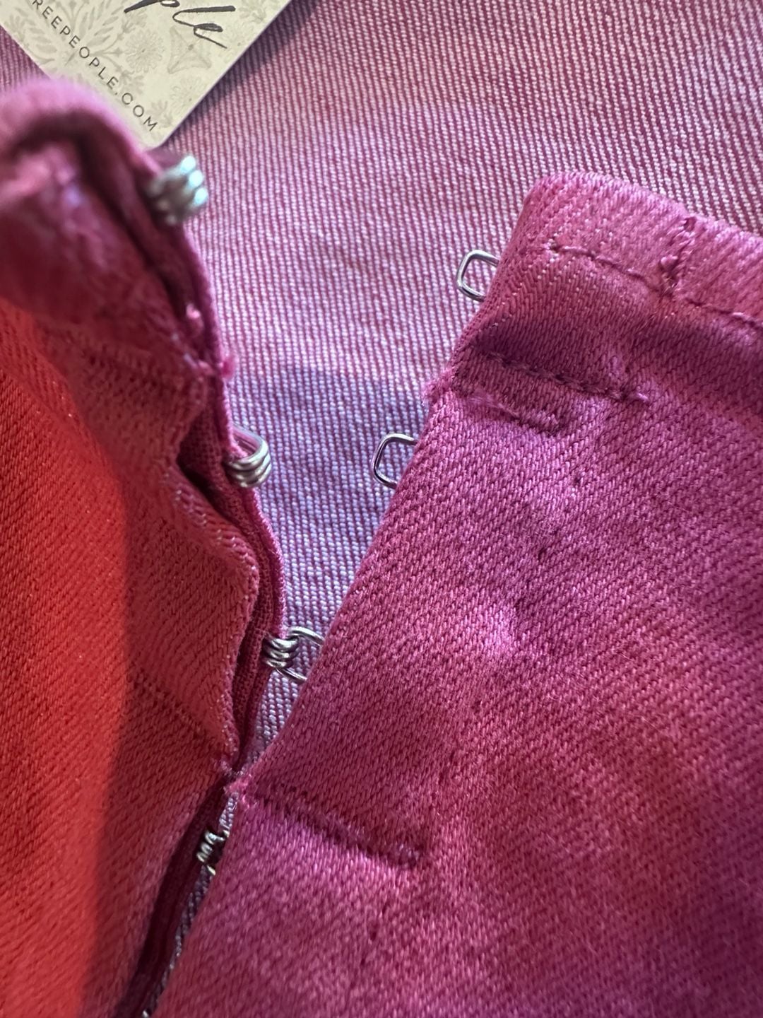 Free People Baroque Denim Corset Top Size M Red 4
