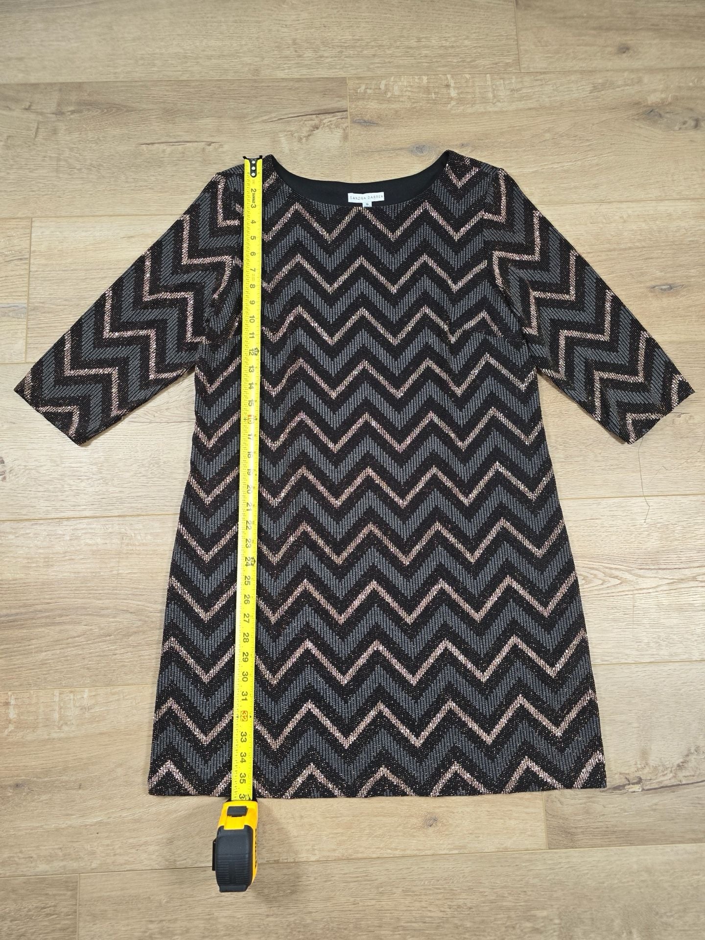 Sandra Darren Metallic Chevron Sheath Dress 3/4 Sleeve Black Size 16 4