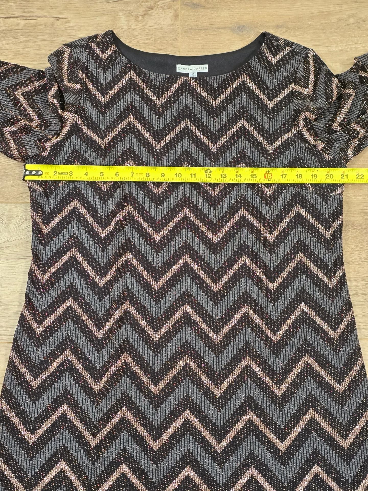 Sandra Darren Metallic Chevron Sheath Dress 3/4 Sleeve Black Size 16 5