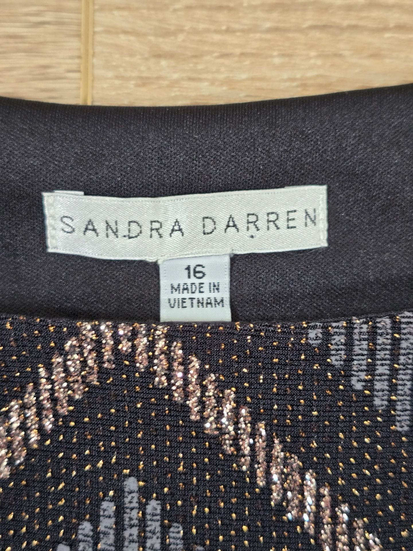 Sandra Darren Metallic Chevron Sheath Dress 3/4 Sleeve Black Size 16 6