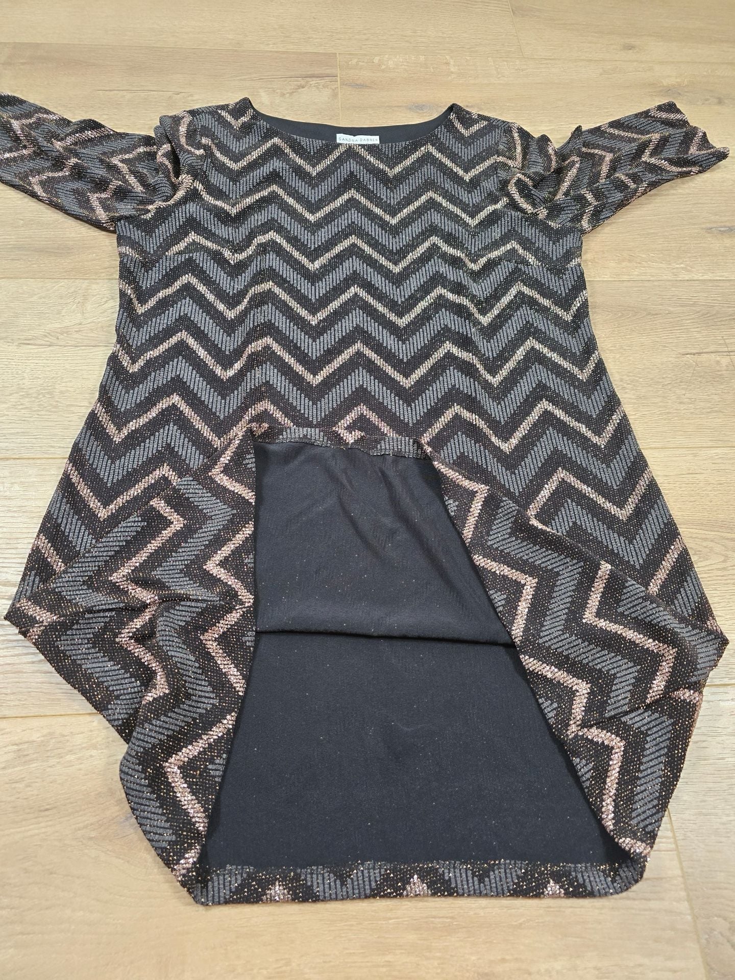 Sandra Darren Metallic Chevron Sheath Dress 3/4 Sleeve Black Size 16 7