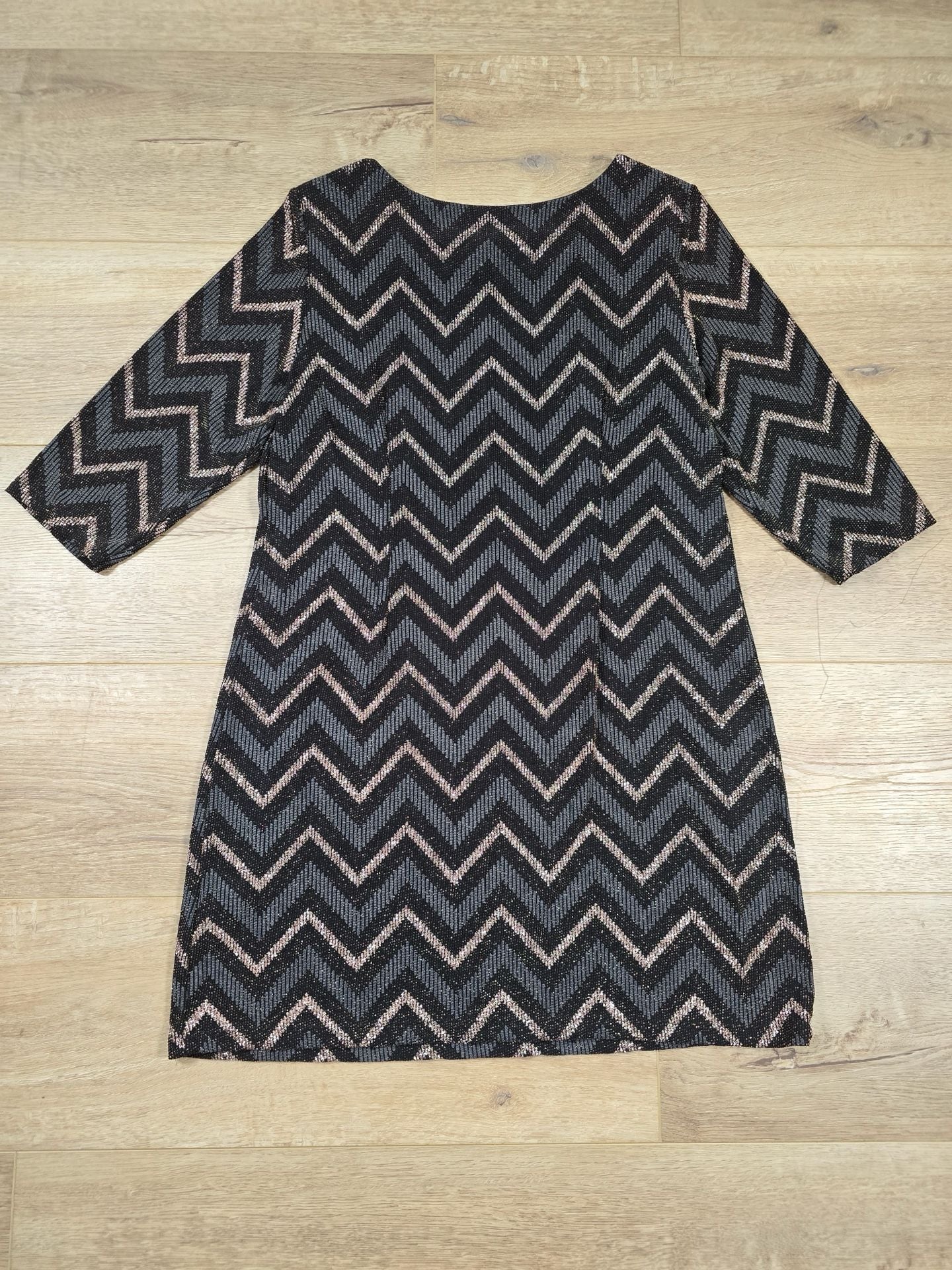 Sandra Darren Metallic Chevron Sheath Dress 3/4 Sleeve Black Size 16 9