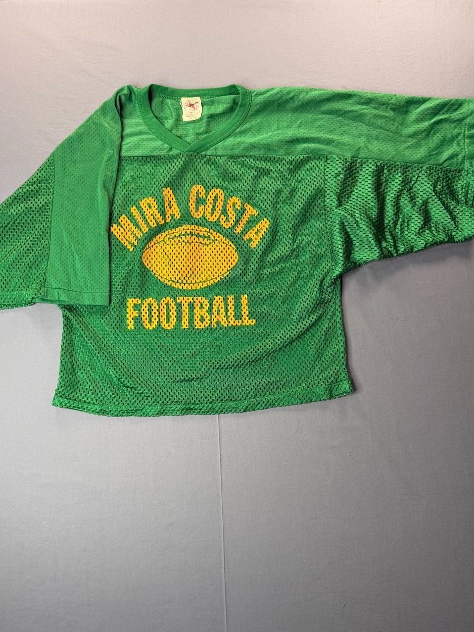 True Vintage 70’s Goodman's Los Angeles Mira Costa Football Green Mesh Jersey XL 2