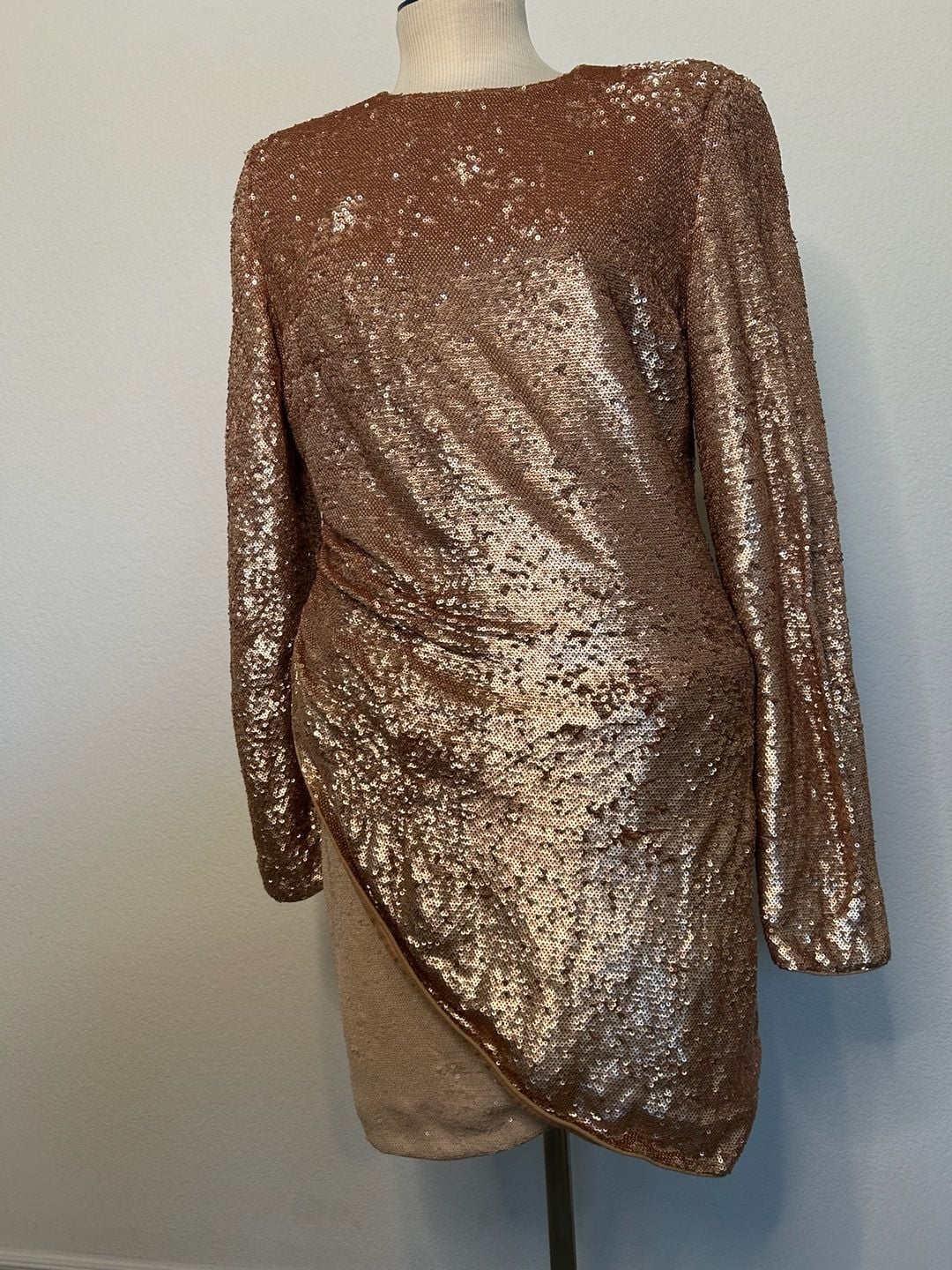 Keepsake Sequin Long Sleeve Mini Dress Rose Gold 2