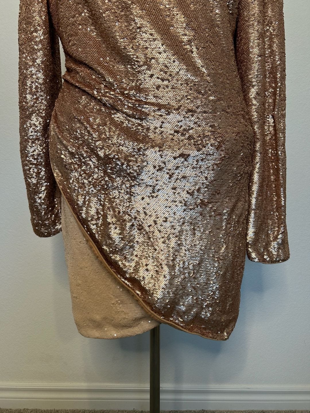 Keepsake Sequin Long Sleeve Mini Dress Rose Gold 6