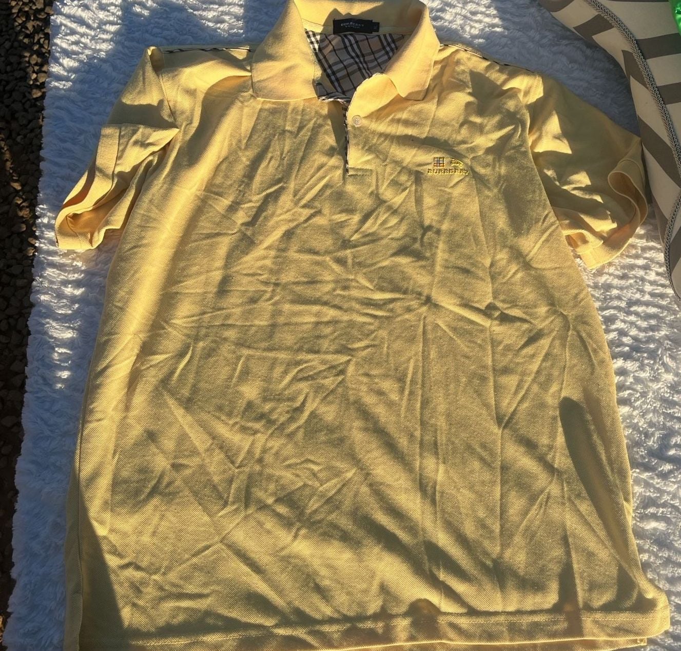 Y2K Burberry London Polo Shirt Size XL Yellow Nova Check Trim 2