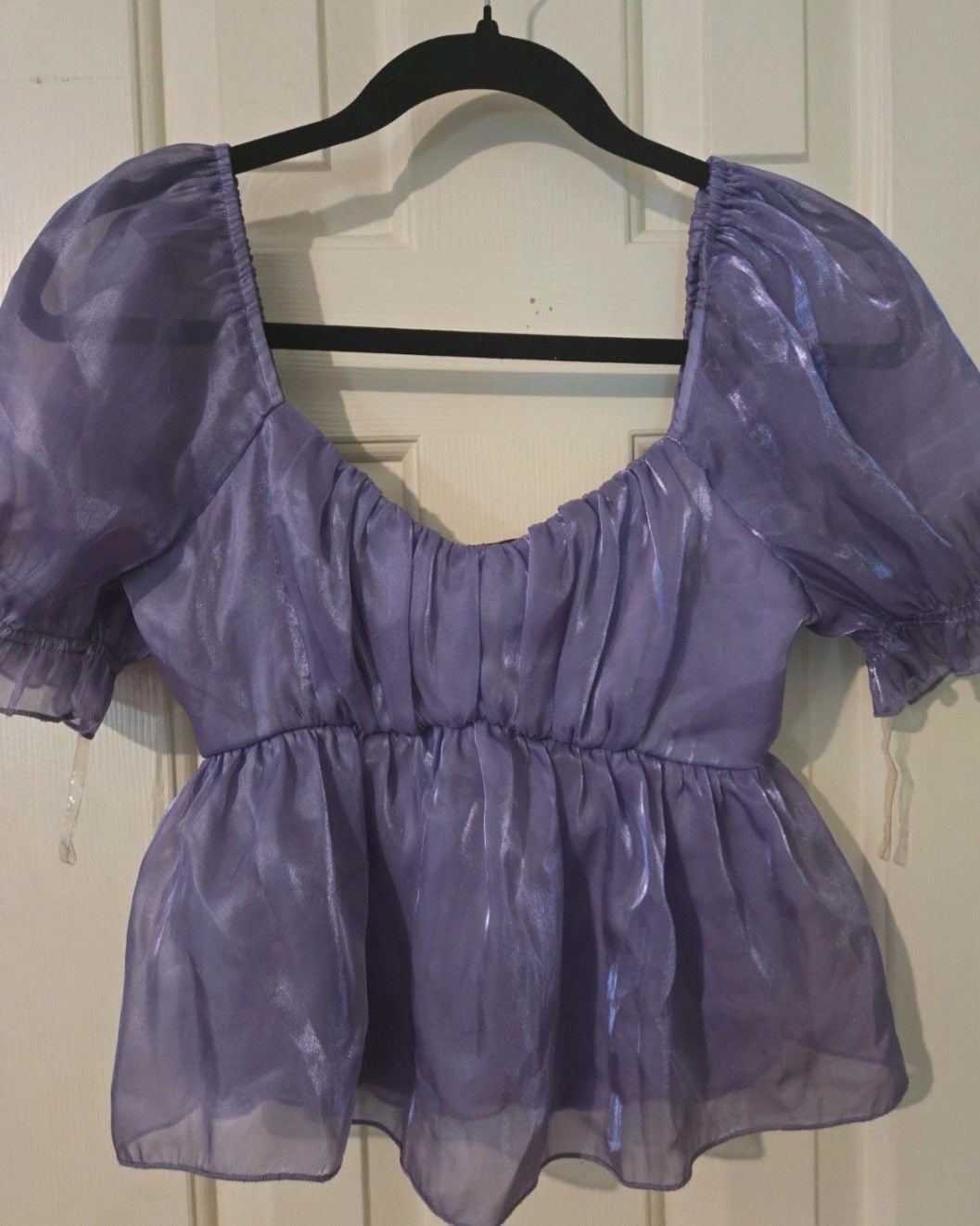 Thirty Thirty Blouse Size M Purple Shimmer Puff Sleeve Square Neck 2