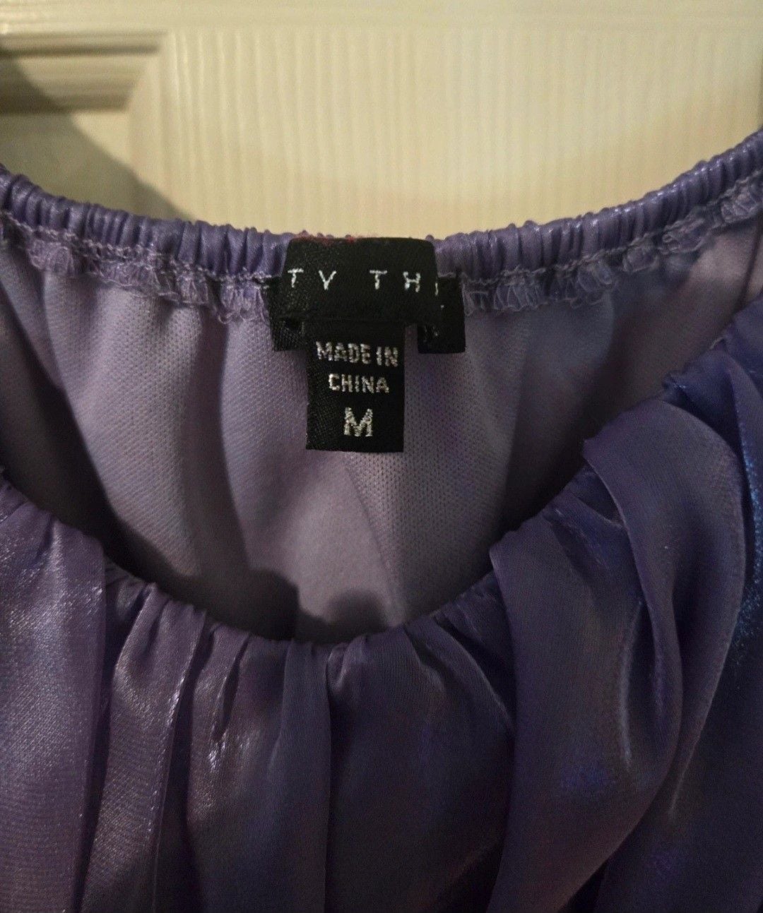 Thirty Thirty Blouse Size M Purple Shimmer Puff Sleeve Square Neck 3