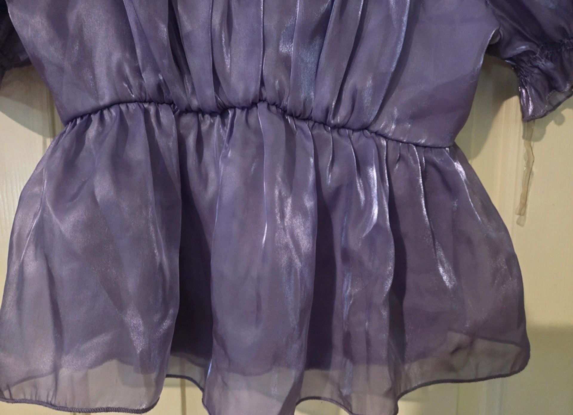 Thirty Thirty Blouse Size M Purple Shimmer Puff Sleeve Square Neck 4