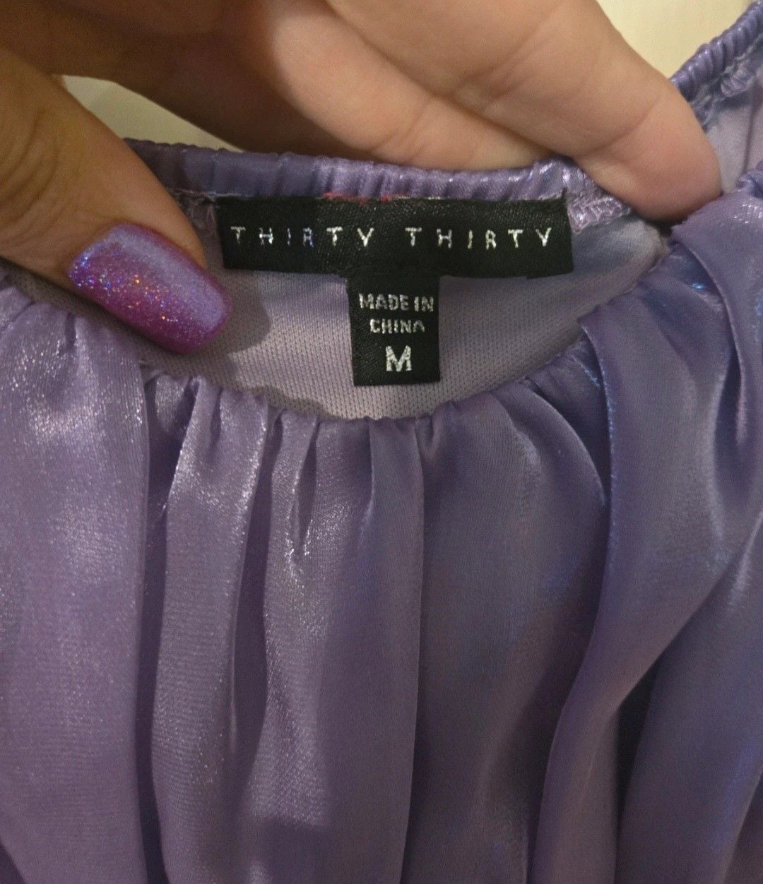 Thirty Thirty Blouse Size M Purple Shimmer Puff Sleeve Square Neck 5