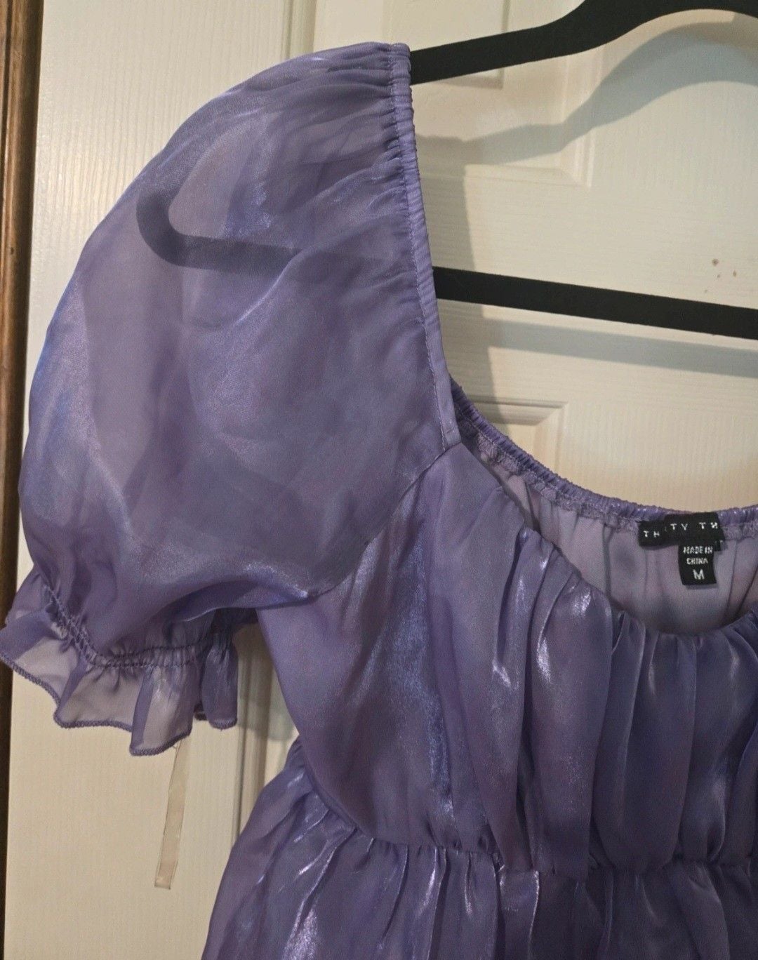 Thirty Thirty Blouse Size M Purple Shimmer Puff Sleeve Square Neck 6