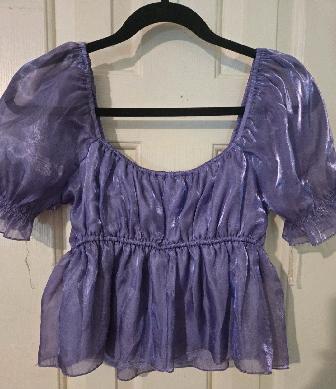 Thirty Thirty Blouse Size M Purple Shimmer Puff Sleeve Square Neck 7