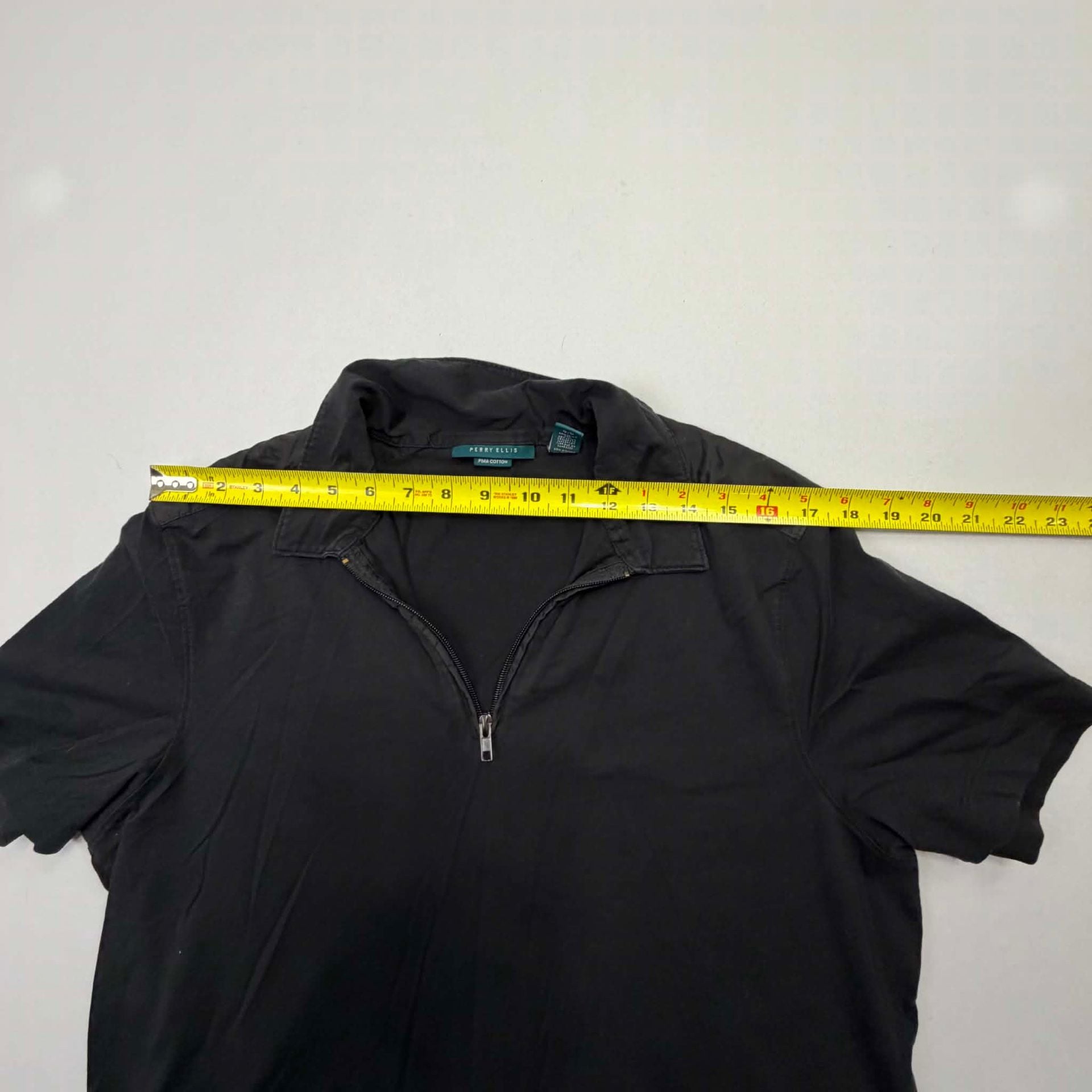 Perry Ellis Half Zip Polo Shirt Size L Black 8