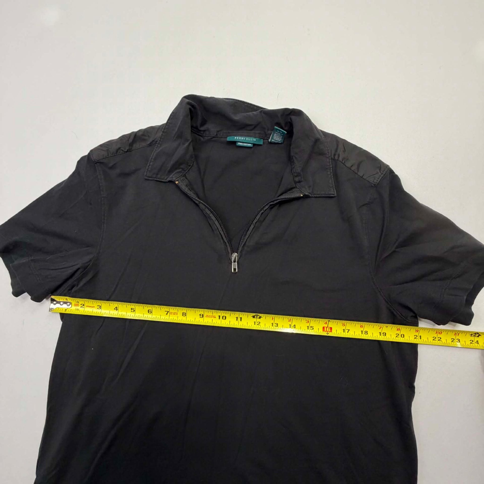 Perry Ellis Half Zip Polo Shirt Size L Black 9