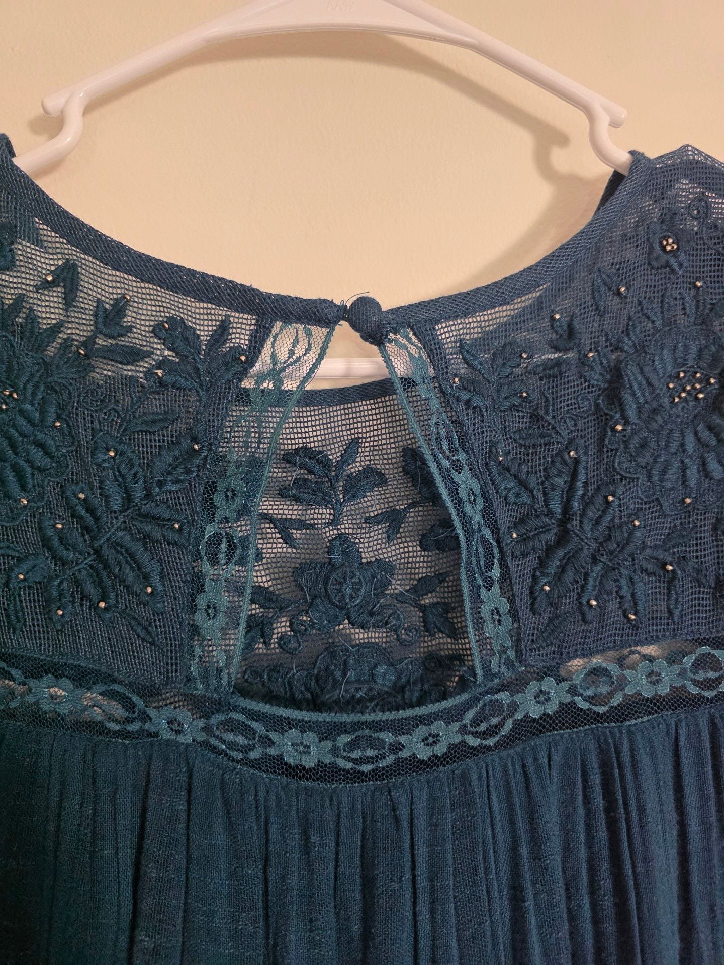 Anthropologie Embroidered Tiered Shift Dress Dark Teal 8