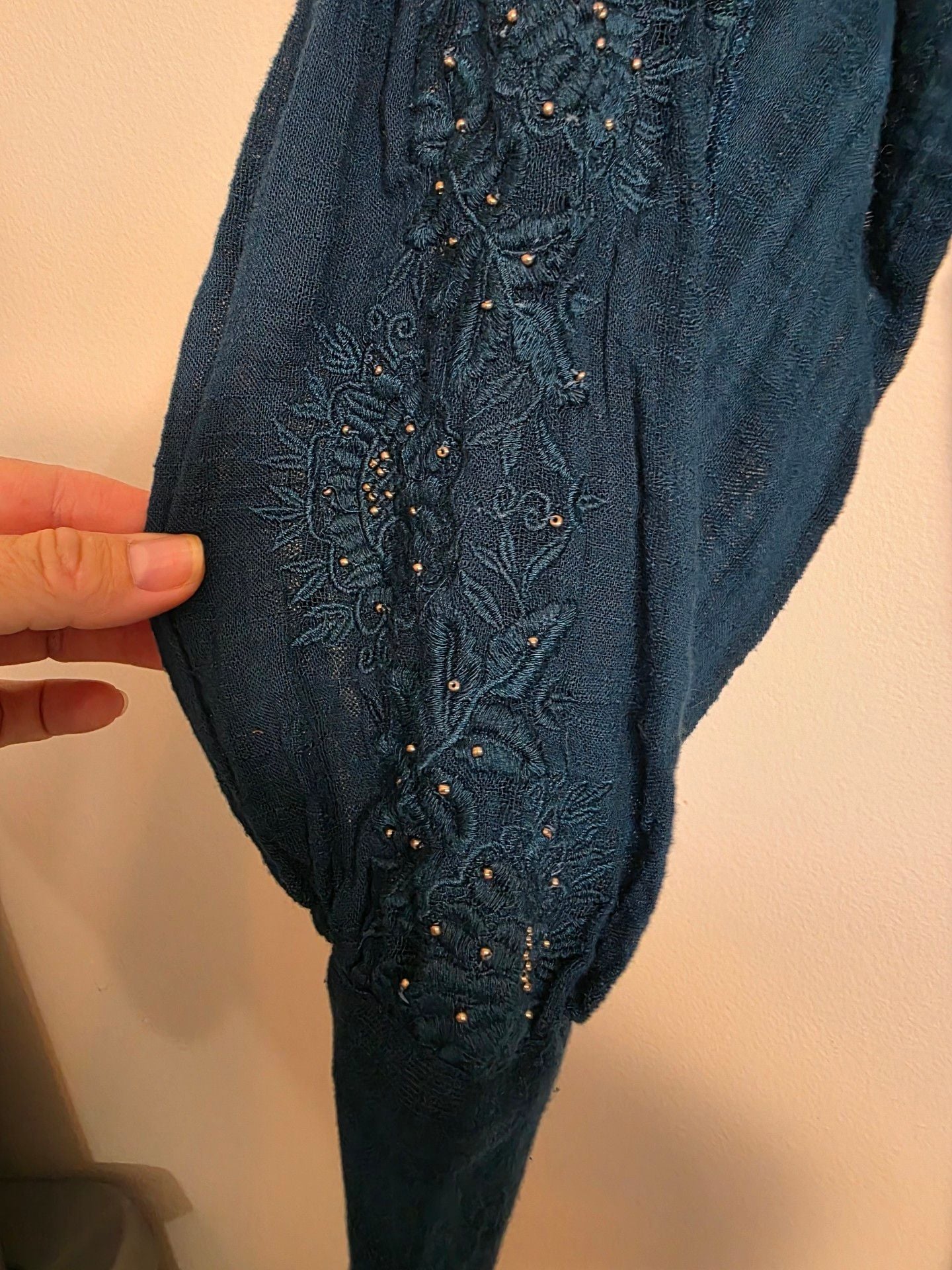 Anthropologie Embroidered Tiered Shift Dress Dark Teal 9