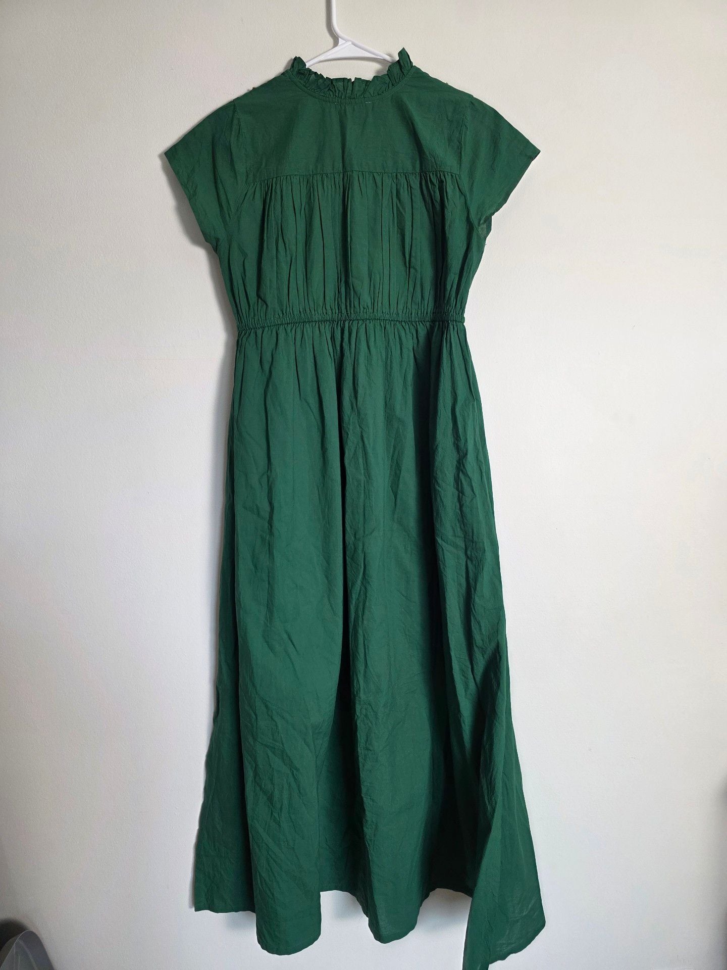 Ex Voto Green Cotton Dress Size XS Smocked Beaded Midi 5